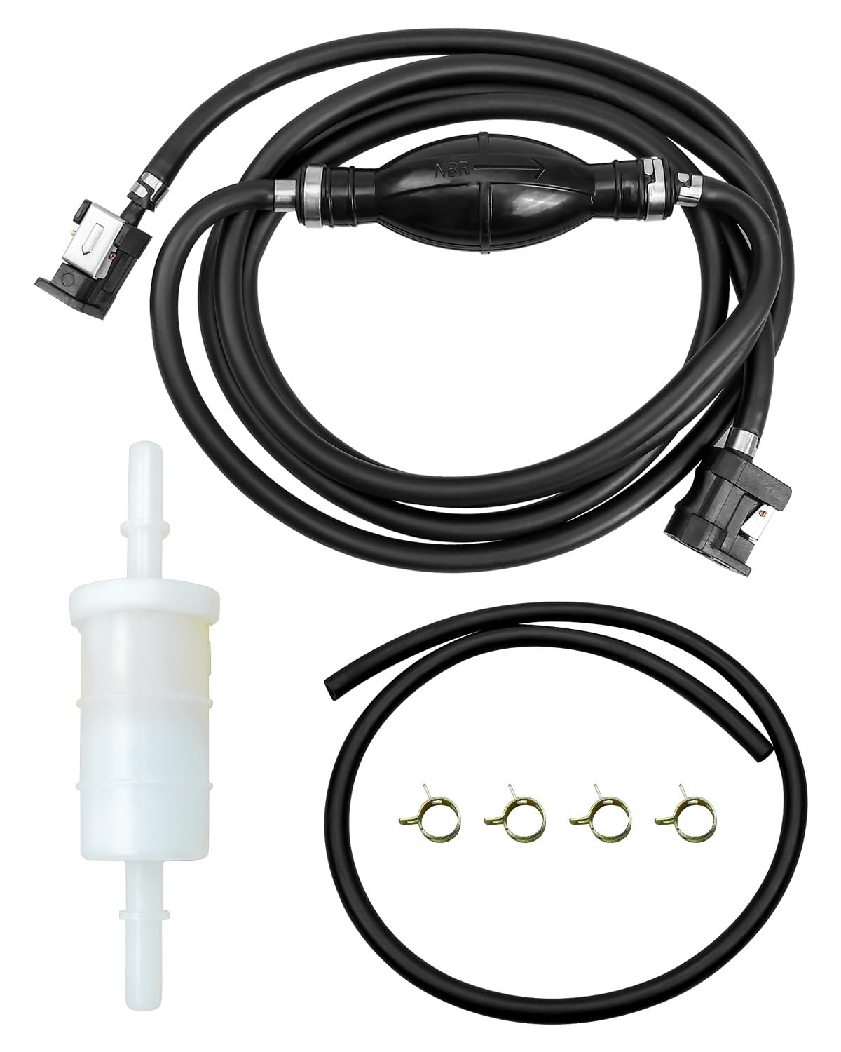 船外燃料ラインホースキット 5/16インチ 10フィート ヤマハ マリン ジョンソン マーキュリー 船外機用 4 hp-200馬力用 マリンボート 燃料ライン ホースキット 35-816296-4燃料フィルターと3.3フィート 5/16インチ NBR燃料ライン付き