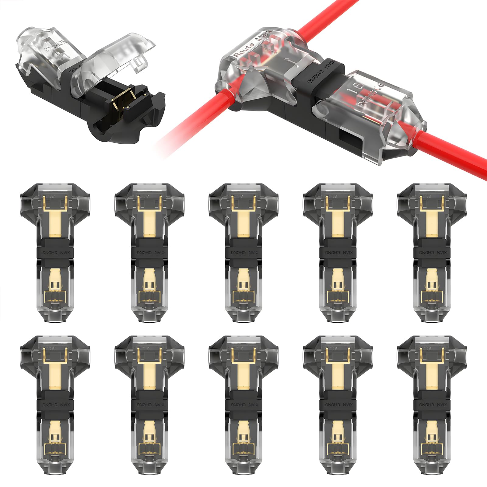 Tタップワイヤスプライスコネクタ 16-20 AWG、3ウェイ1ピン低電圧ワイヤコネクタ10個 はんだなし ワイヤーストリッピングなしクイックワイヤスプリッターコネクタ｜明金万代 7,931円