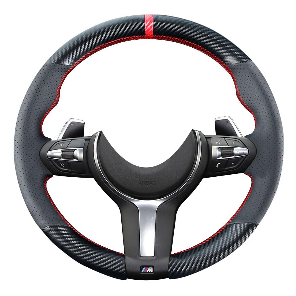 ステッチ カーボンファイバーハンドルカバー BMW M3 M4 M5 M6 M240i X2 M35i X5 M X6 M M2 2014-2017 / 3 シリーズ F30 F10 M スポーツ ブラック 15インチ レザー インテリア アクセサリー