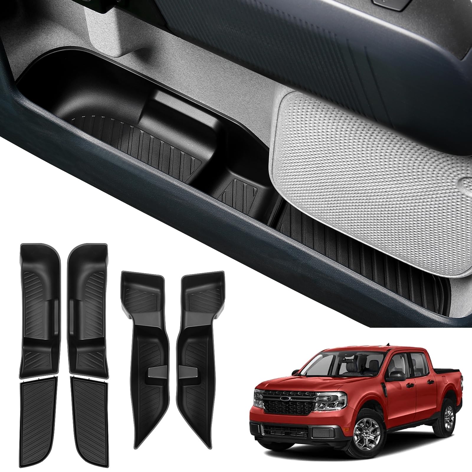 ドアサイドストレージトレイ Ford Maverick 2022-2024アクセサリー用 ドア収納インサートオーガナイザーボックス マーベリック(TPE、フロント+リアドア4個セット)|明金万代
