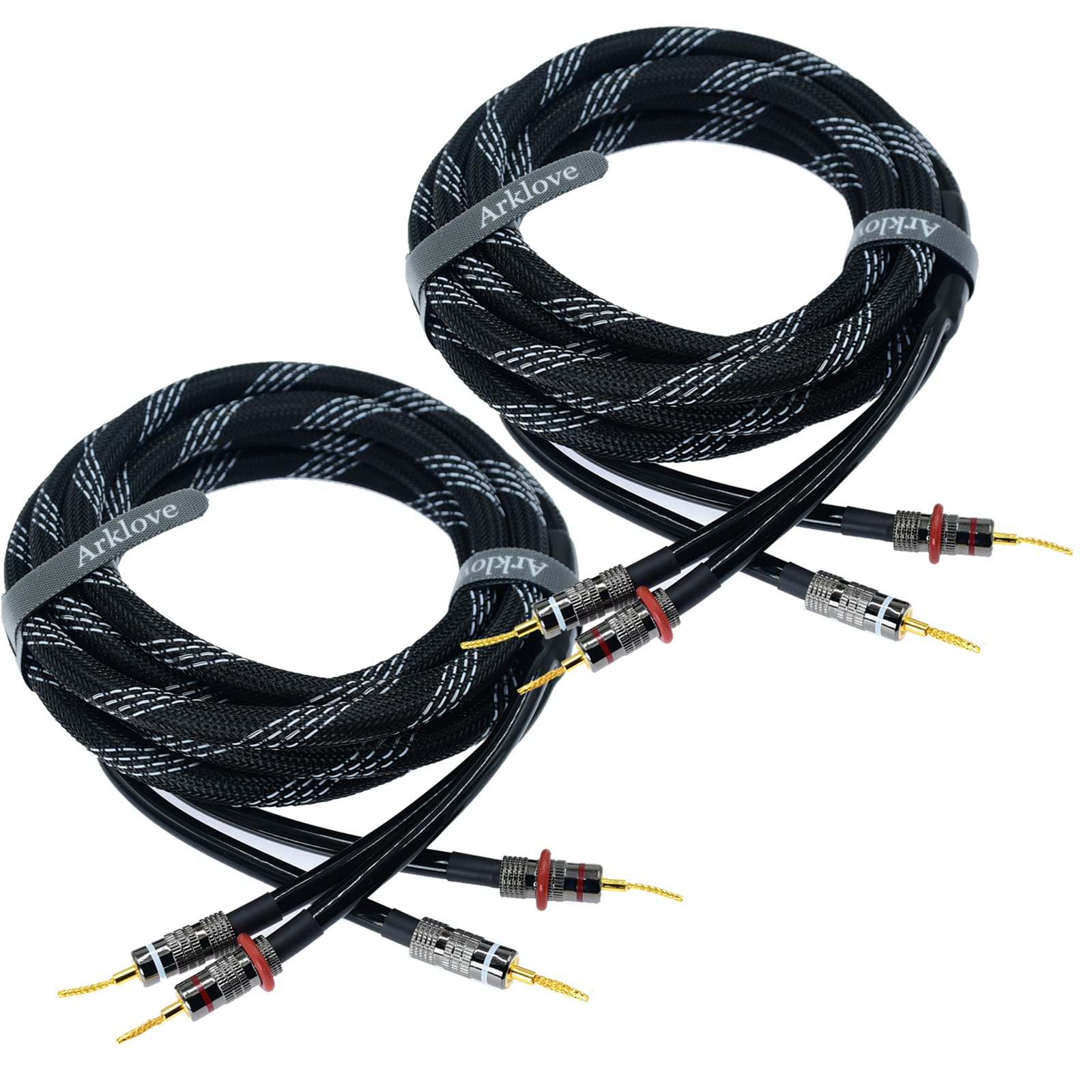 2パック 3フィート 14awg プレミアム 高耐久 編組ワイヤー デュアルスクリュー - スクリュータイプ 2ピン 金メッキ プラグ スピーカーケーブル OFC 無酸素銅|明金万代
