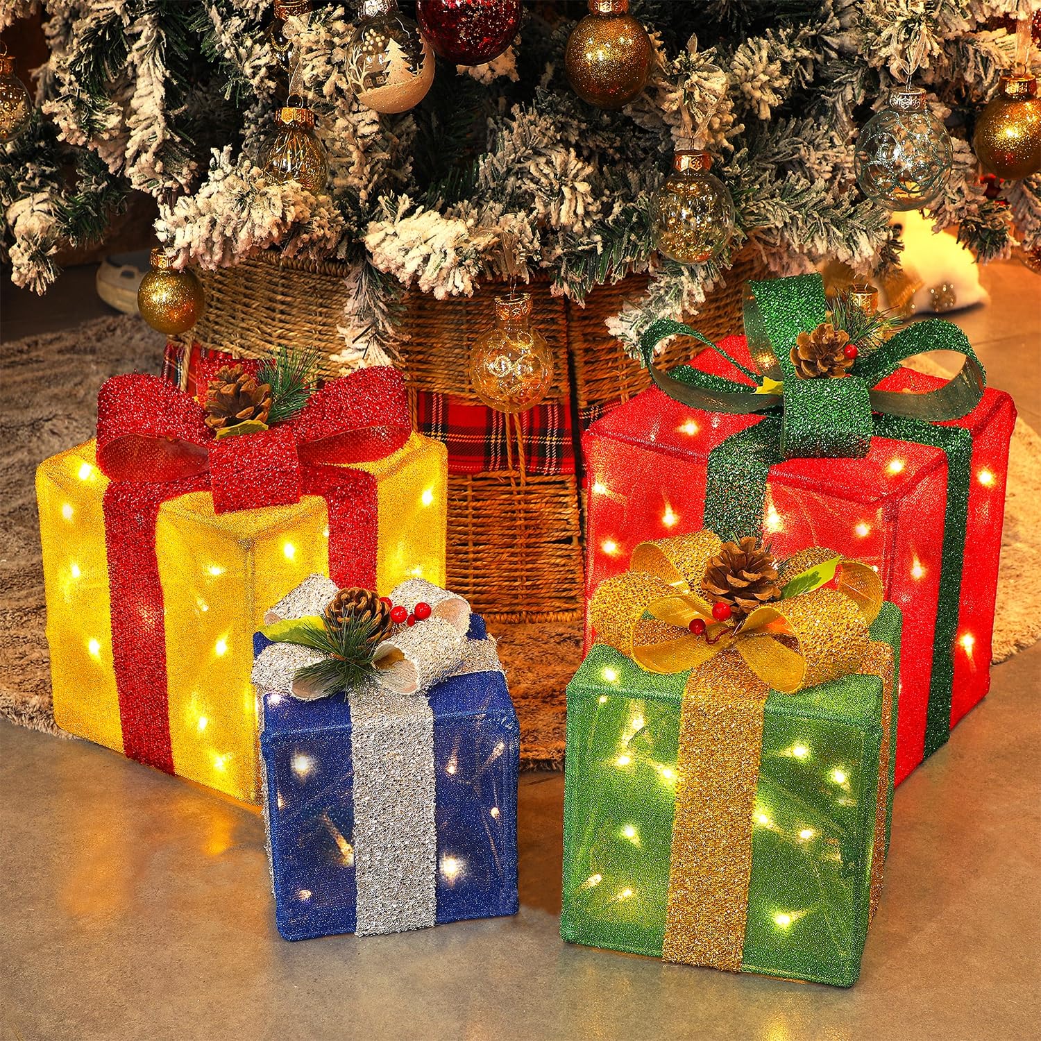 クリスマスライト付きギフトボックス装飾 4個セット 蝶結び付きティンセルプレゼントボックス (レッドグリーン イエロー ブルー) ライトアップ クリスマスツリースカートオーナメント 屋内外プラグイン ホームホリデーパーティー用 13,460円