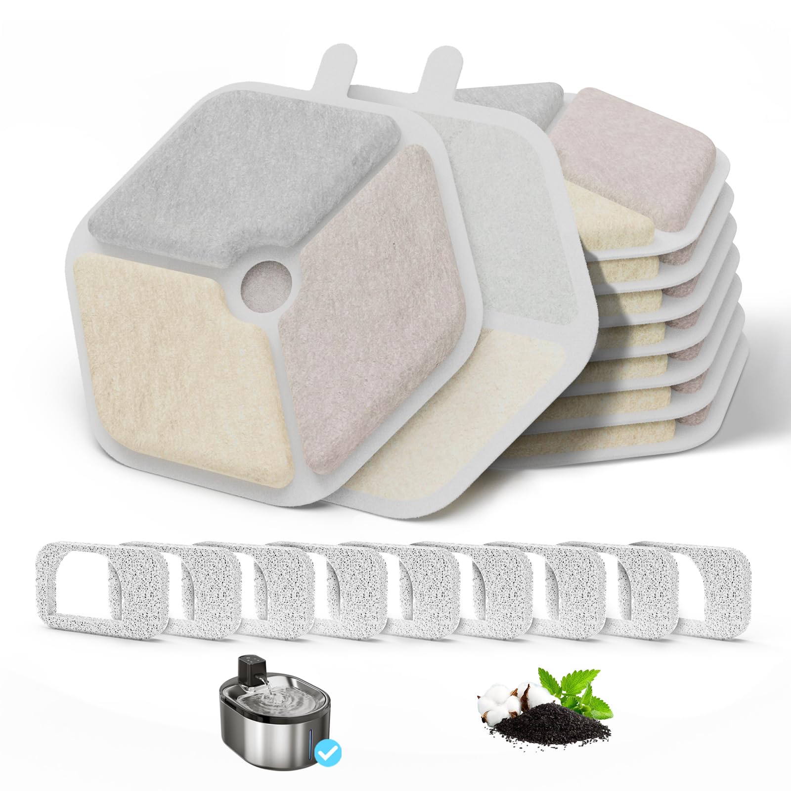 18+18フィルター&amp;スポンジ Smartoo 166オンス/4.5L ワイヤレスキャット噴水用 ITSCUTE キャット噴水フィルター トリプルろ過 猫噴水フィルター Smartoo交換用フィルター用｜明金万代