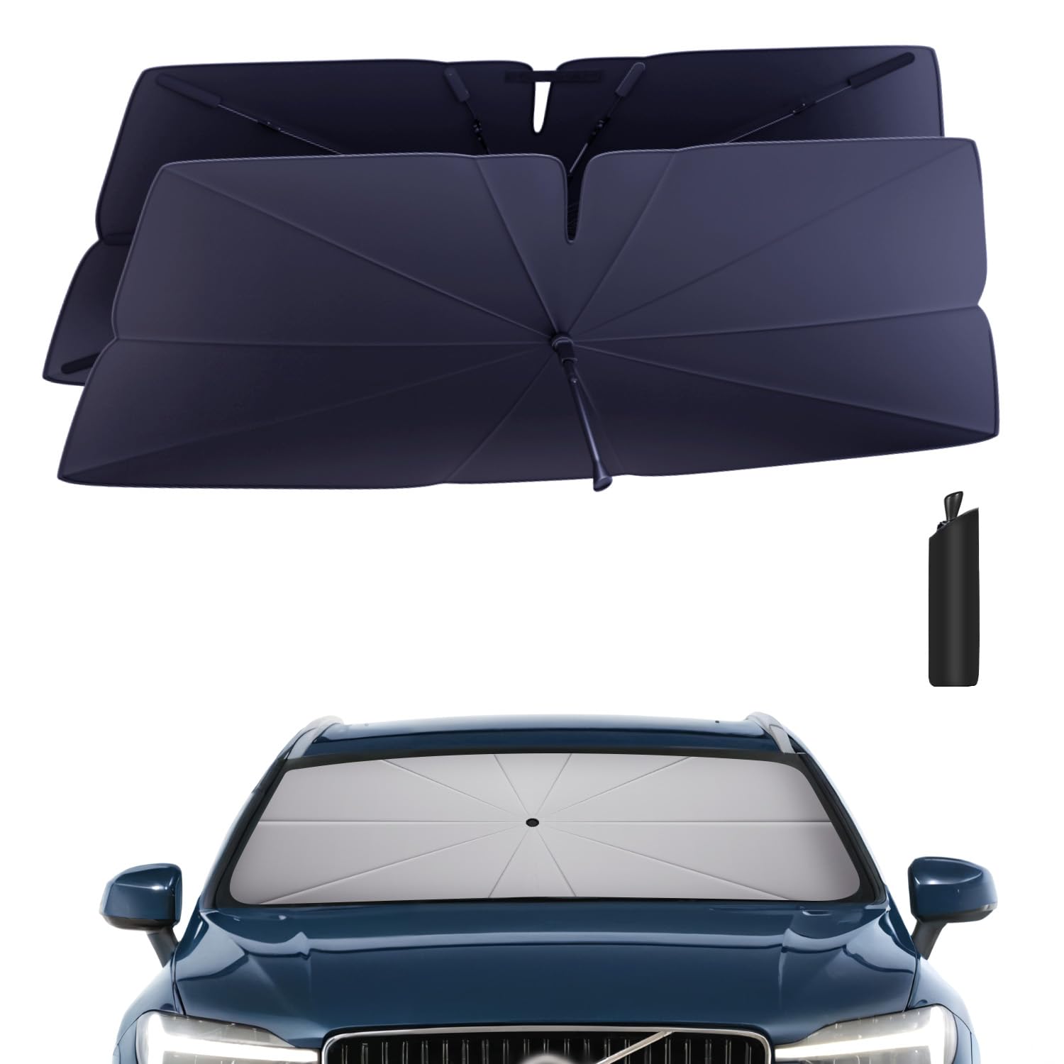 フロントガラスサンシェード傘:ボルボ XC60-2018-2024用 - フロントカスタムカーウィンドウシェード - ダブル厚手折りたたみ式ボルボXC60サンシェードブロック UVケア