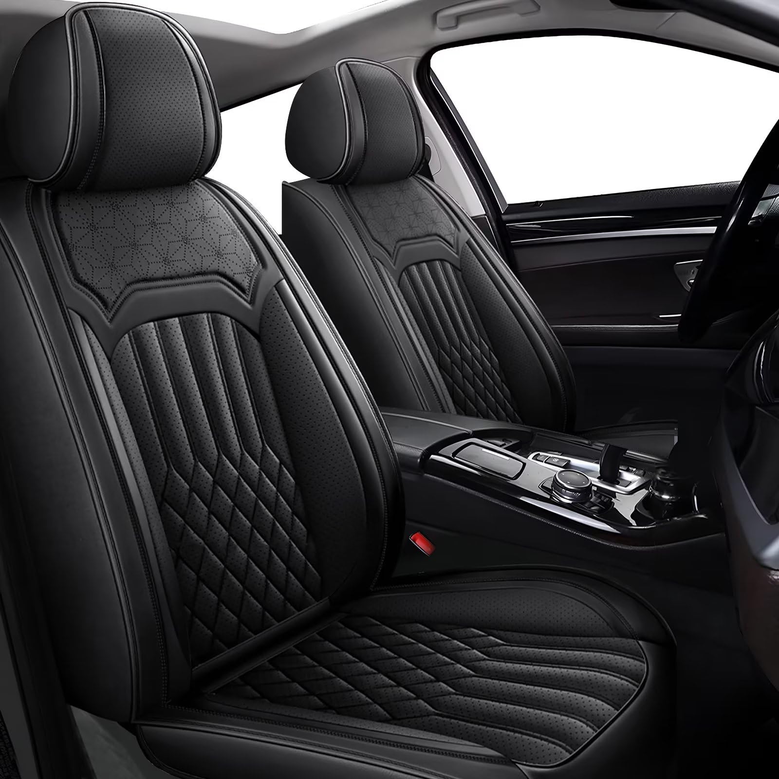 TTX カーシートカバー フルセット Ford Fusion 2007-2020用 防水 通気性 レザーシートプロテクター エアバッグ対応 自動車5シートクッションカバー(ブラック&amp;ダークグレー)｜明金万代