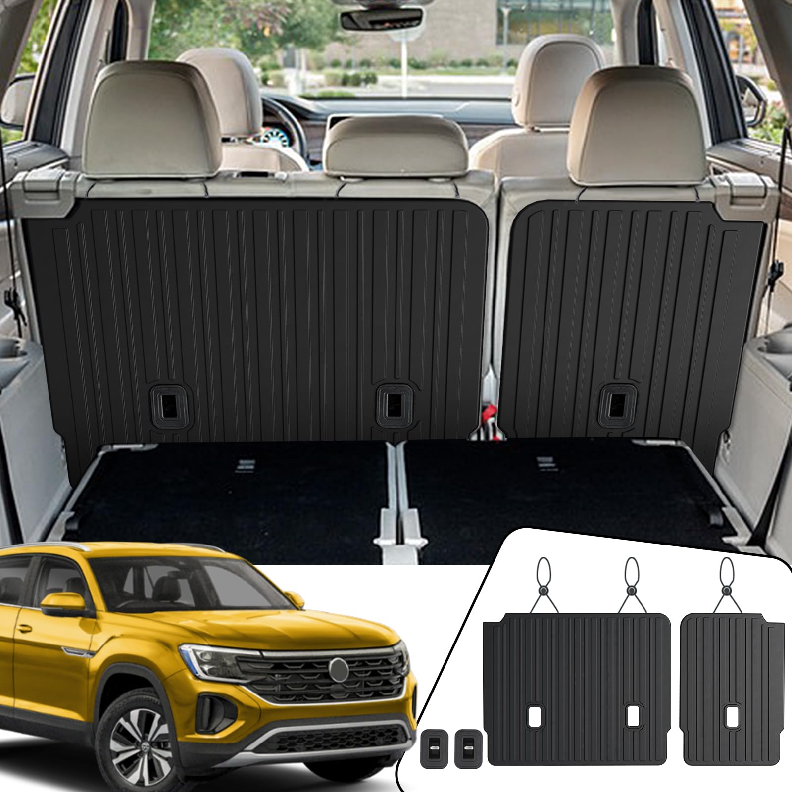 カーゴマット 裏つや消し付き添い人 フォルクスワーゲン フォルクスワーゲン VW アトラス 2018-2025 2026 鉄道車両つや消し 付属品 (差し交わす運動競技には其れ相応しません)、全天候型 TPE トランクカーゴライナー(裏つや消し付き添い人カーゴマット)