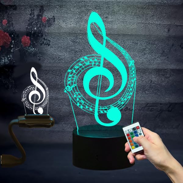 3D LED ナイトライト ミュージカル シンボル パターン 16色 グラデーション デスクランプ スマートタッチ/リモコン イリュージョン ライティングベース 音楽愛好家 子供 友人 ホームデコレーション クリエイティブギフト｜明金万代
