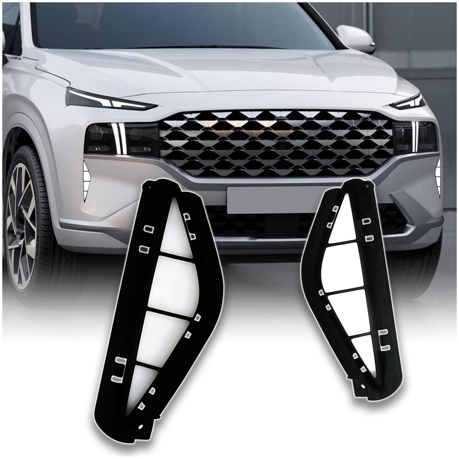 スイッチバック ホワイト/アンバー LED DRL フロントバンパー フォグライト デイタイム ランニングライト シーケンシャル フラッシュ ウィンカー機能 ヒュンダイ サンタフェ SUV 2021 2022年モデル対応 アクセサリー|明金万代