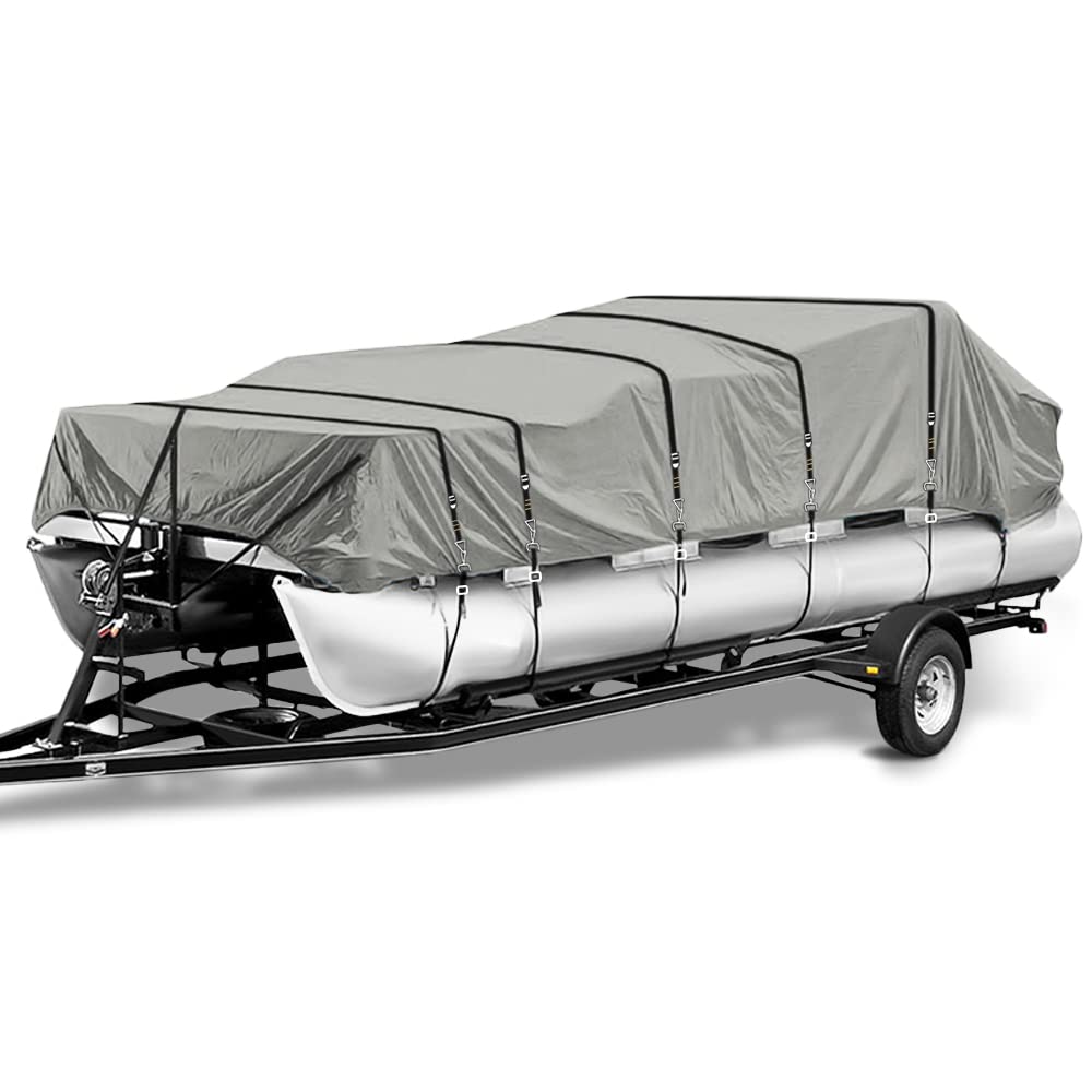 900D 米国海兵隊員品位 色あせ 破れにくい トレーラ能力のある ポンツーンボートカバー 高耐久 雨合羽 UV校正刷り 橋脚舟覆いかぶせる 防風メタルバックルストラップ付き添い人 長さ17フート～20フートに相応う (薄墨色)