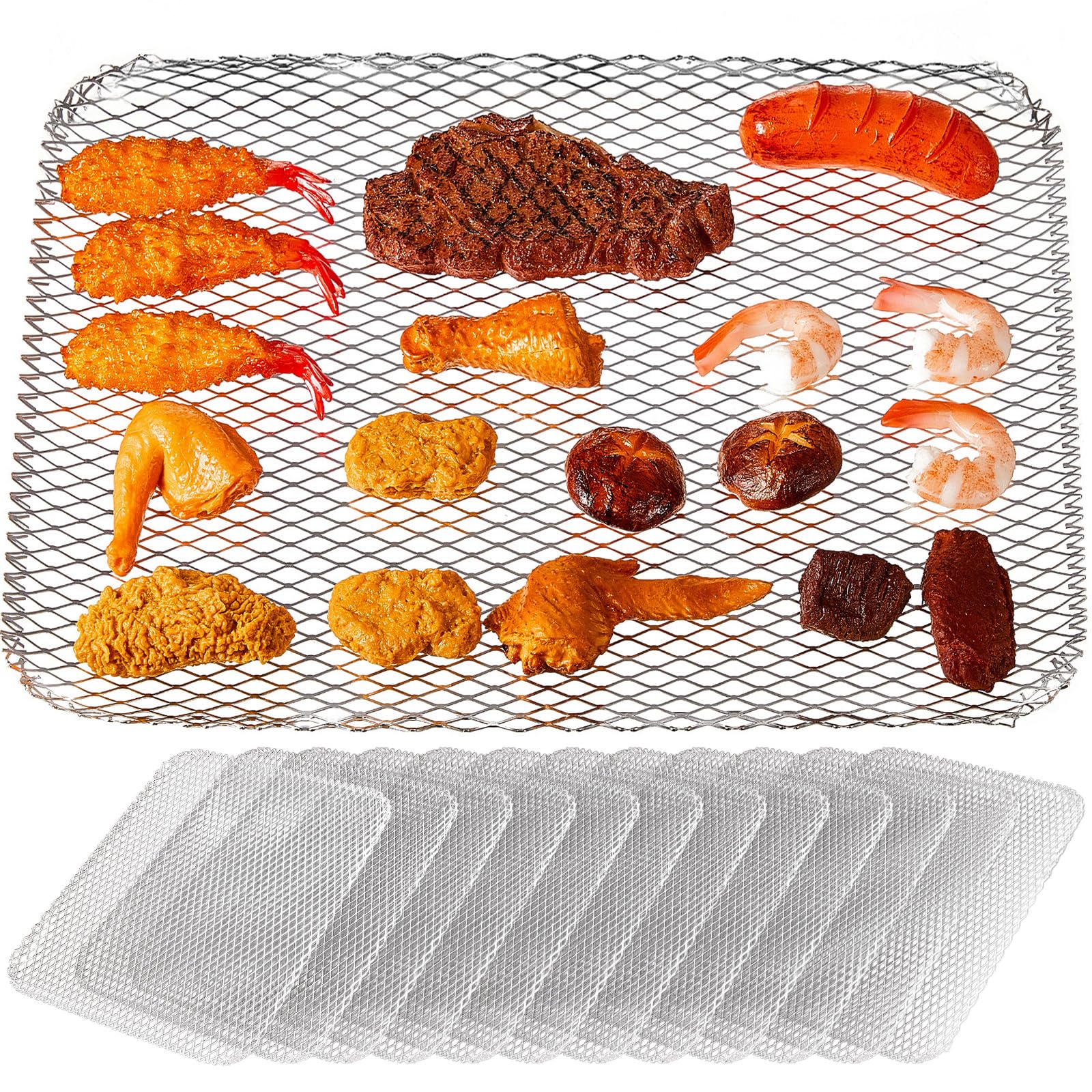 12個 BBQ 使い捨てグリル トッパー ノンスティックBBQグリルメッシュマット 使い捨てグリルパン アウトドアグリル用使い捨てグリルライナー クッキンググリッド格子パッド キャンプ ピクニック 肉焼き用｜明金万代