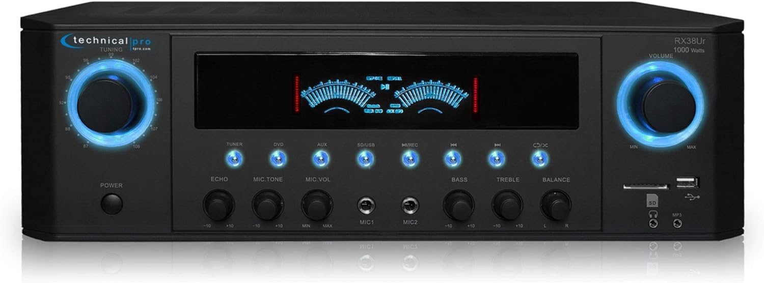 USBとSDカード入力、MP3(AUX)、1000ワット、2つのマイク入力、レコーダー、ワイヤレスリモコン、FMデジタルチューナーを備えたプロフェッショナルホームステレオレシーバー。|明金万代
