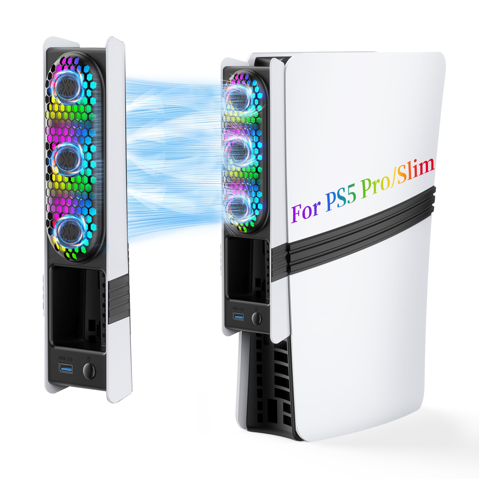 RGB PS5スリム/プロ冷却ファン、PS5 Pro用自動電源冷却システム、PS5 Pro用スリム、サイレントクーラーファン、3ファン/3スピード/USB 3.0ポート付き、PlayStation 5 Slim/Proデジタルおよびディスクエディションに対応 9,065円
