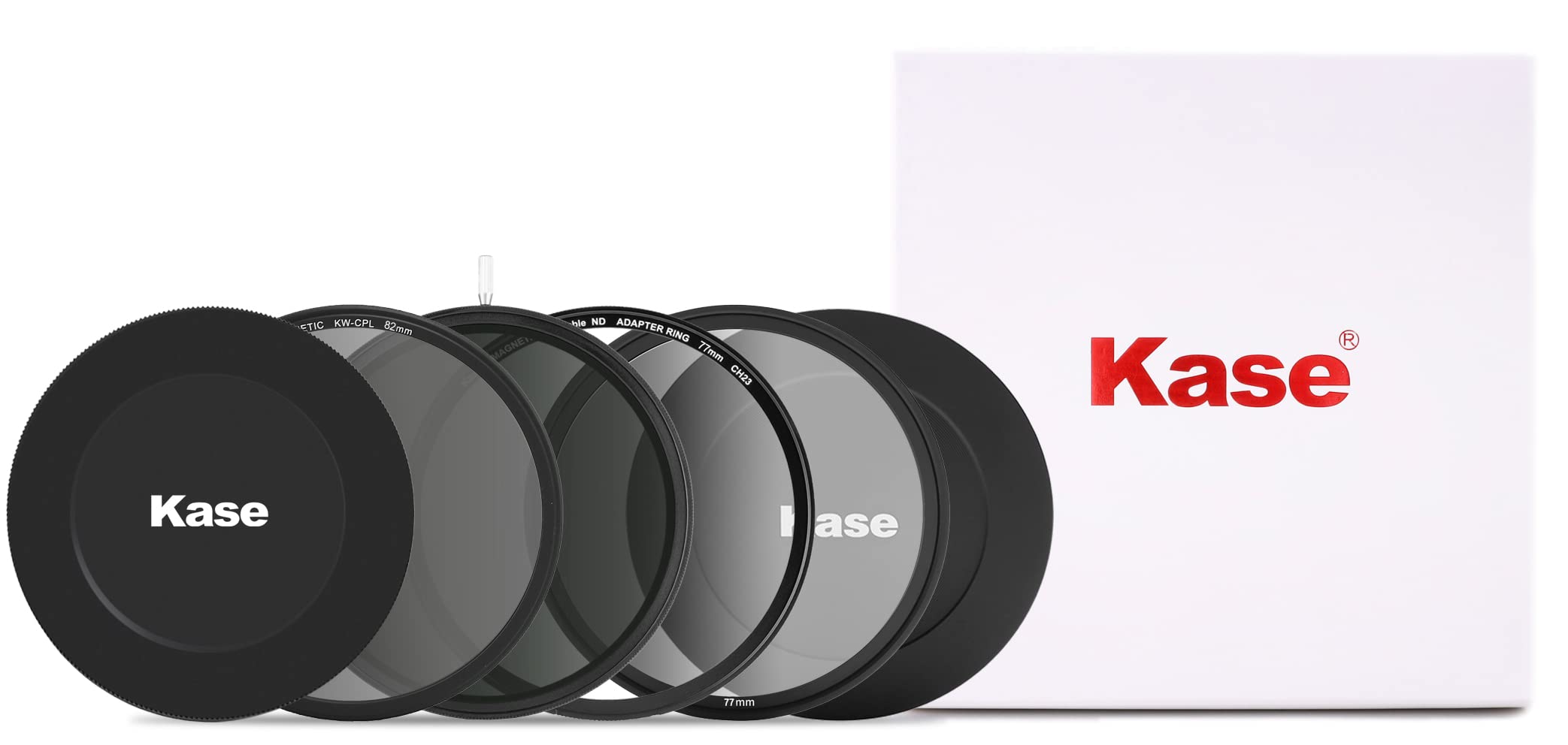 Kase ウルヴァリン 磁気77mm Vari NDキット 第2世代 1.5-10ストップ ND3からND1000 CPL フロント&amp;リアキャップ 耐衝撃強化ガラスフィルター 回転防止アダプター付き｜明金万代