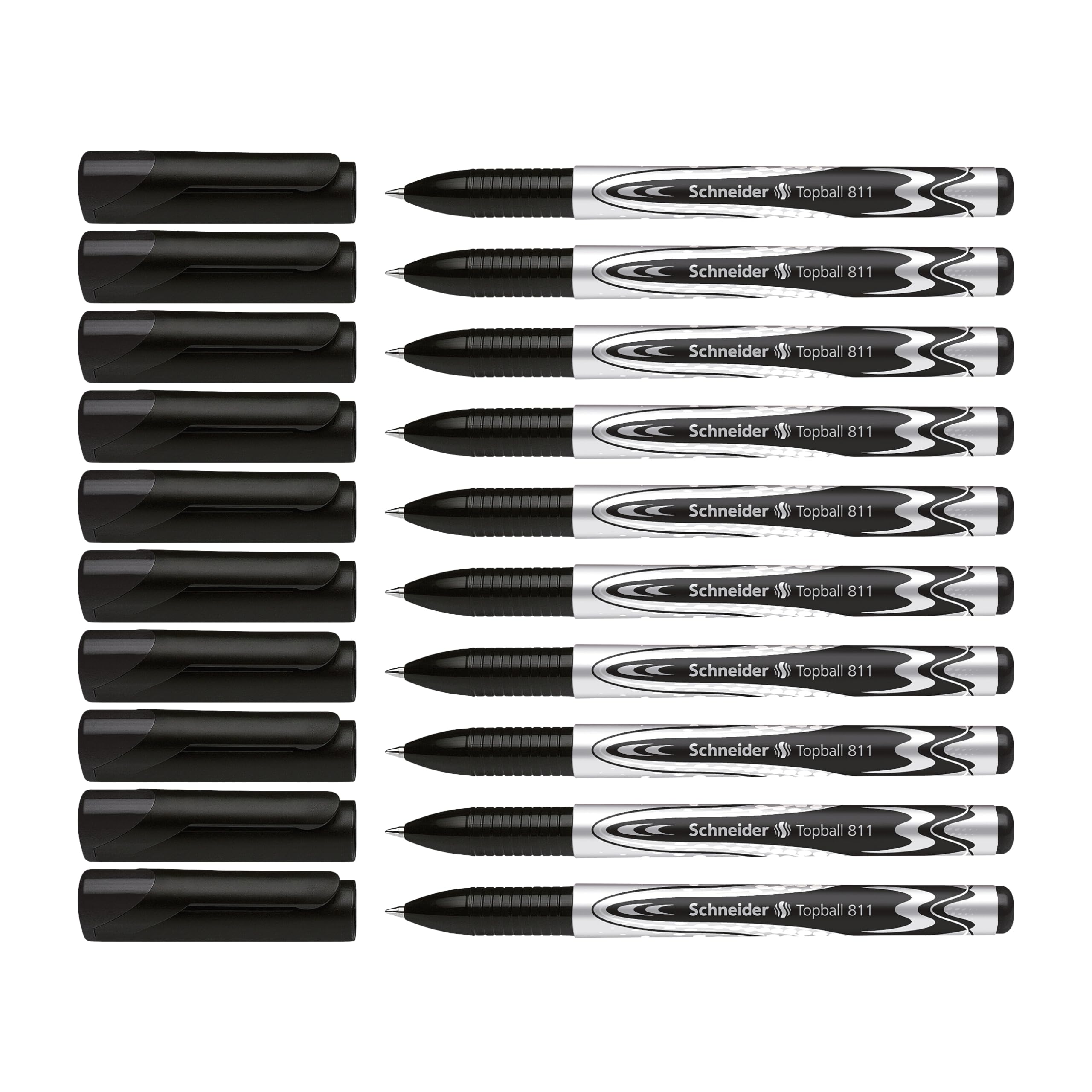Topball 811 ローラーボールペン 0.5mm 円錐チップ 詰め替え可能 ブラックインク 10本入りボックス (8111)｜明金万代