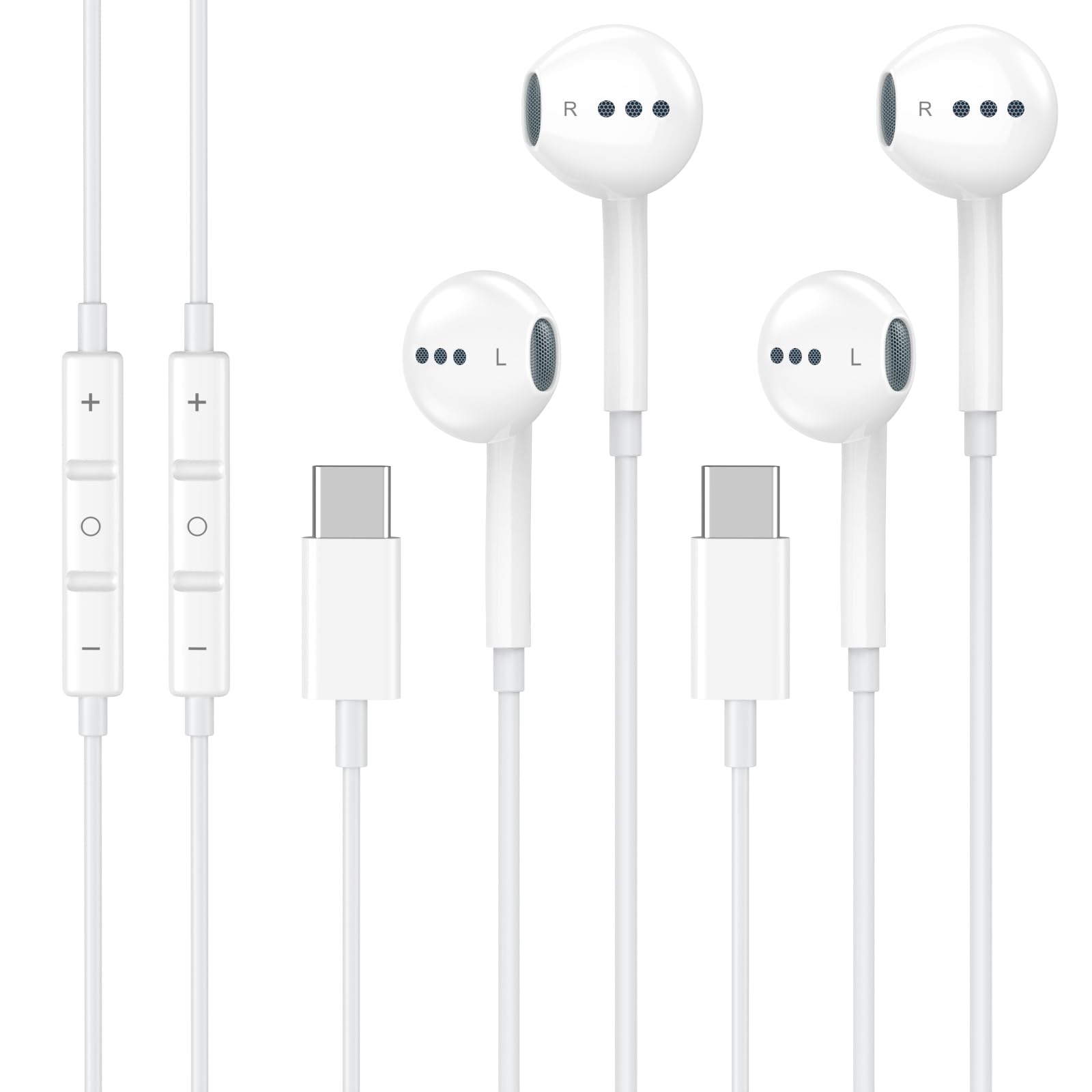 iPhone 17 16 15用 USB Cヘッドフォン 2個パック タイプCイヤホン マイク&amp;リモコン付き ノイズキャンセリング 有線イヤホン USB C iPhone 17 16 15 Pro Max、iPad Pro、Galaxy S25 S24 Ultra、Pixel 9用｜明金万代