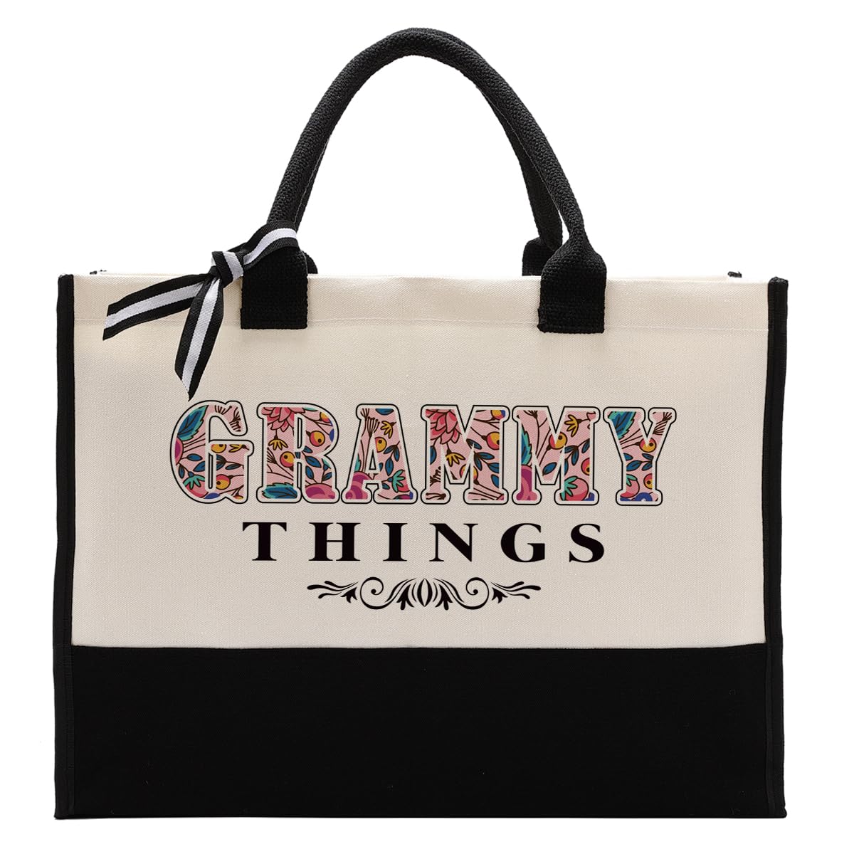 グラミー差し上げ物、Grammy Thingsトートバッグ、差し上げ物用キャンバストートバッグ、お上さん用コットンキャンバスバッグ、グラミースタッフバッグ、母の日の生まれ落ちる日、クリスマス、再当て嵌める能力のあるなショッピングバッグギフト, 白いこと, M