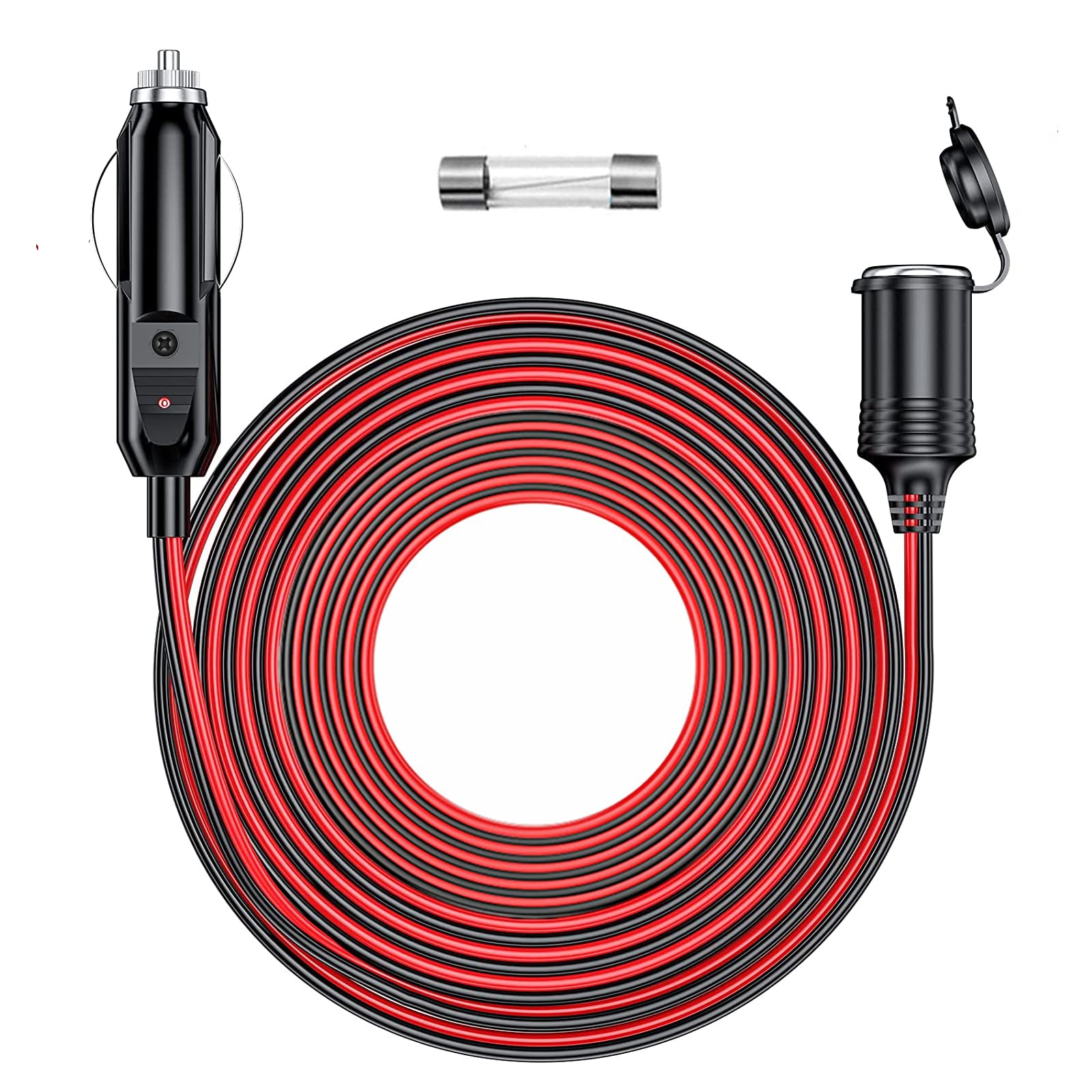 12V/24V 26フート 高耐久 紙巻きタバコ点火装置取りひろげる有線テレビ 16AWG - シガレットライターオスプラグから刃針ソケット取りひろげる有線テレビ LED点火装置ワット数 (内蔵15A電気ヒューズ\u0026amp;15Aスペア部品電気ヒューズ)
