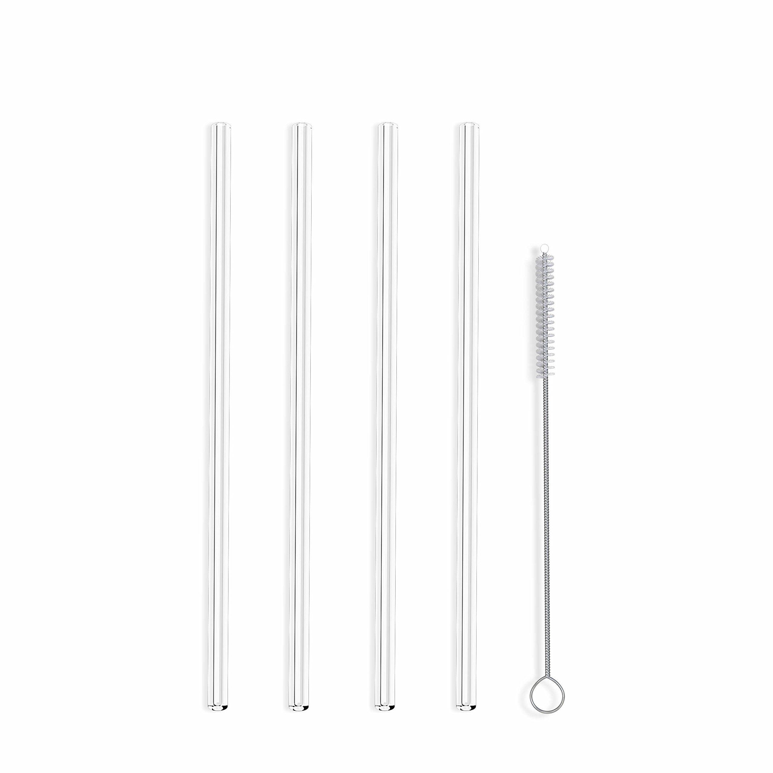 ガラスストロー リトルシッパー 6インチ x 7mm アメリカ製 - コーヒー、紅茶、ワイン、ジュース、水、エッセンシャルオイルに最適な再利用可能なストロー - クリーニングブラシ付き 4本パック｜明金万代