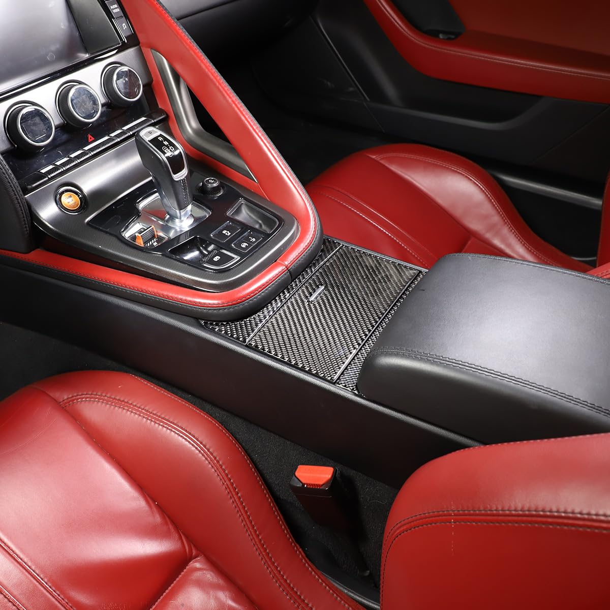 ジャガー F-Type 2013-2022 センターコントロール収納ボックスパネルステッカー、本物のカーボンファイバーインテリアアクセサリー3個(自動車インテリアアクセサリー装飾)(ブラック)｜明金万代