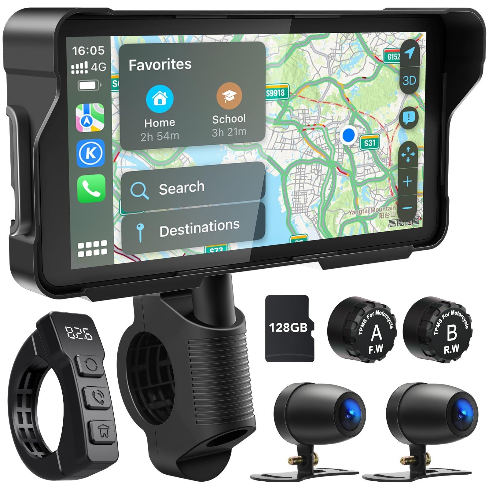 5.5インチオートバイタッチスクリーン、オートバイDVR、TPMS、Siri&amp;Google音声、IPSタッチスクリーン。｜明金万代