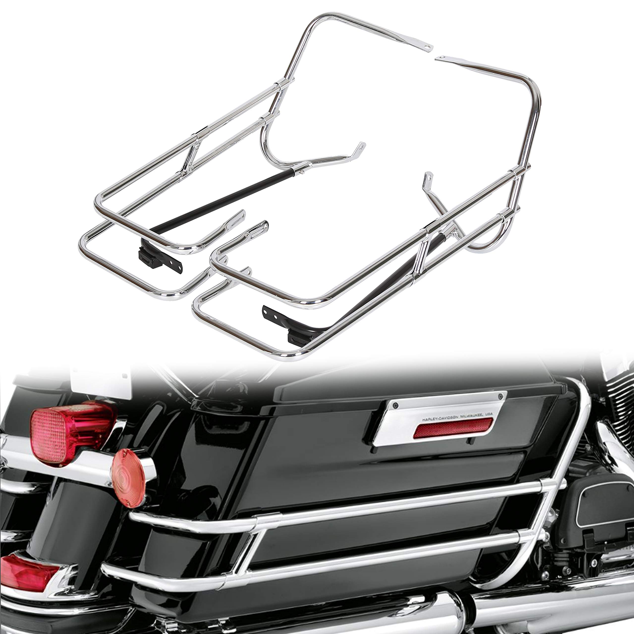 クロームサドルバッグガードレールブラケットfor HarleyツーリングFLHR FLHT FLHTCUSE 97 ? 08