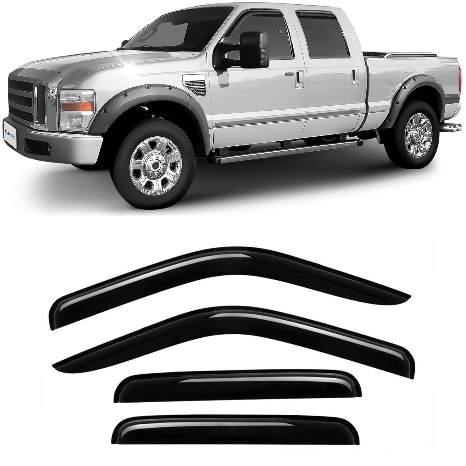 信じられないほど丈夫なレインガード Ford F250~F550 Super Duty 1999-2016 SuperCrew、テープオンウィンドウディフレクター、ベントディフレクター、車用ベントウィンドウバイザー、4個 - 499308