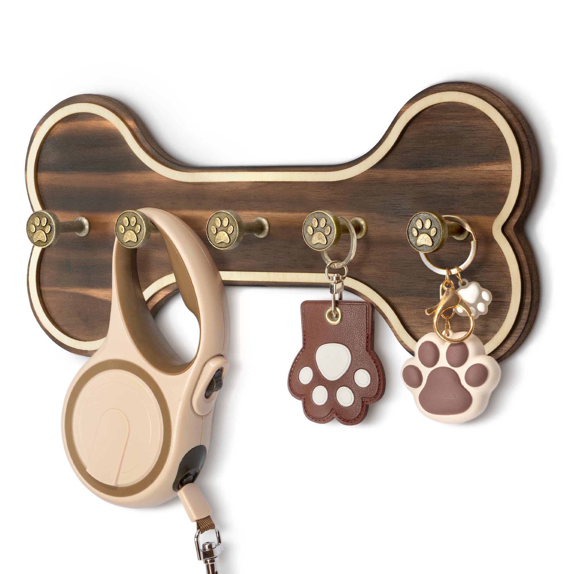 ファームハウス キーホルダー 壁用 - 装飾的な素朴な犬のリーシュハンガー 壁掛け式 骨型フック付き - かわいい収納オーガナイザー 家の装飾用 (レトロブラウン)|明金万代