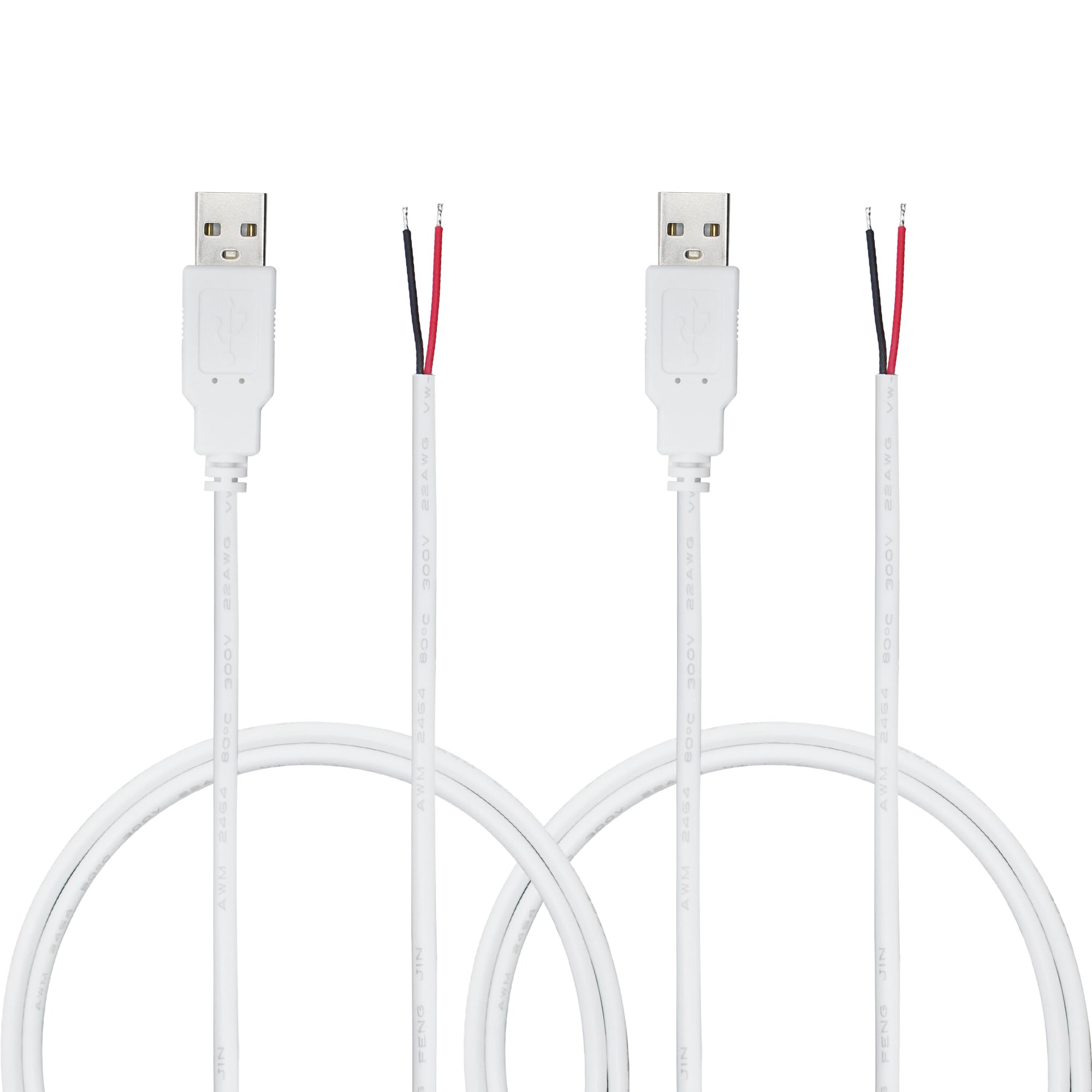 USB 2ピン ピグテールケーブル ホワイト (2M、ホワイト) 2個パック|明金万代