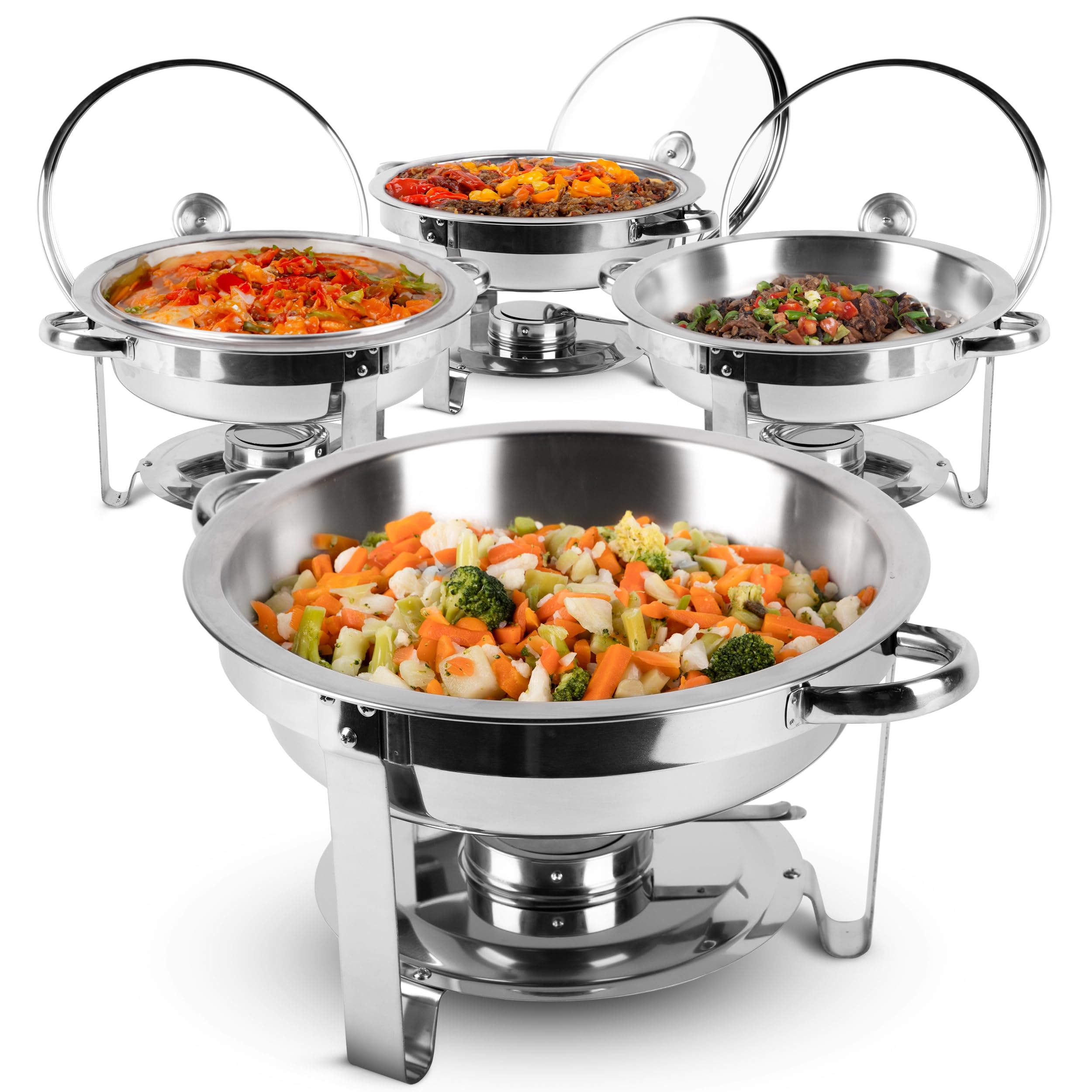 ラウンド行きちがい皿 5QT バイキングサーヴァーとウォーマー 覆いかぶせる付き添い人擦れサーヴァー ケータリング チェーファー 折りたたみ照明ランプ 寄りあいバイキング用フードウォーマー (4x5クオート)