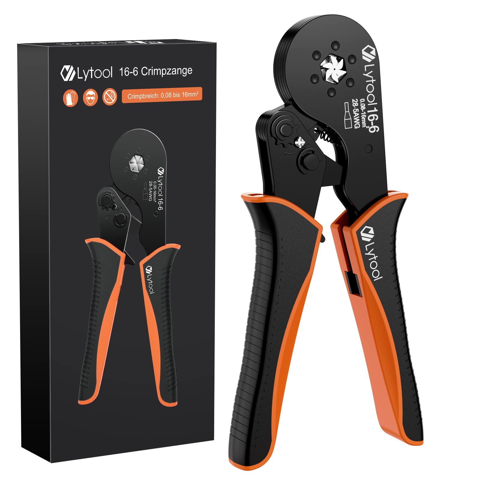 六角形フェルールクリンパツール AWG28-5 (0.08-16mm²)、Lytool ワイヤフェルール圧着工具、セルフアジャスタブルラチェットワイヤ圧着プライヤー、ワイヤーフェルール端子コネクタキット、ケーブルエンドスリーブ|明金万代