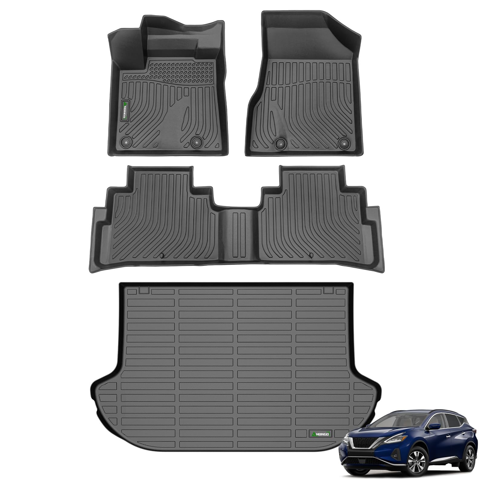 全天候型フロアマット&amp;カーゴライナーセット 日産ムラーノ 2017.5-2024 防水カーマット ガードライナー フロント&amp;リア列 ムラノ フルセット ブラック｜明金万代 30,194円