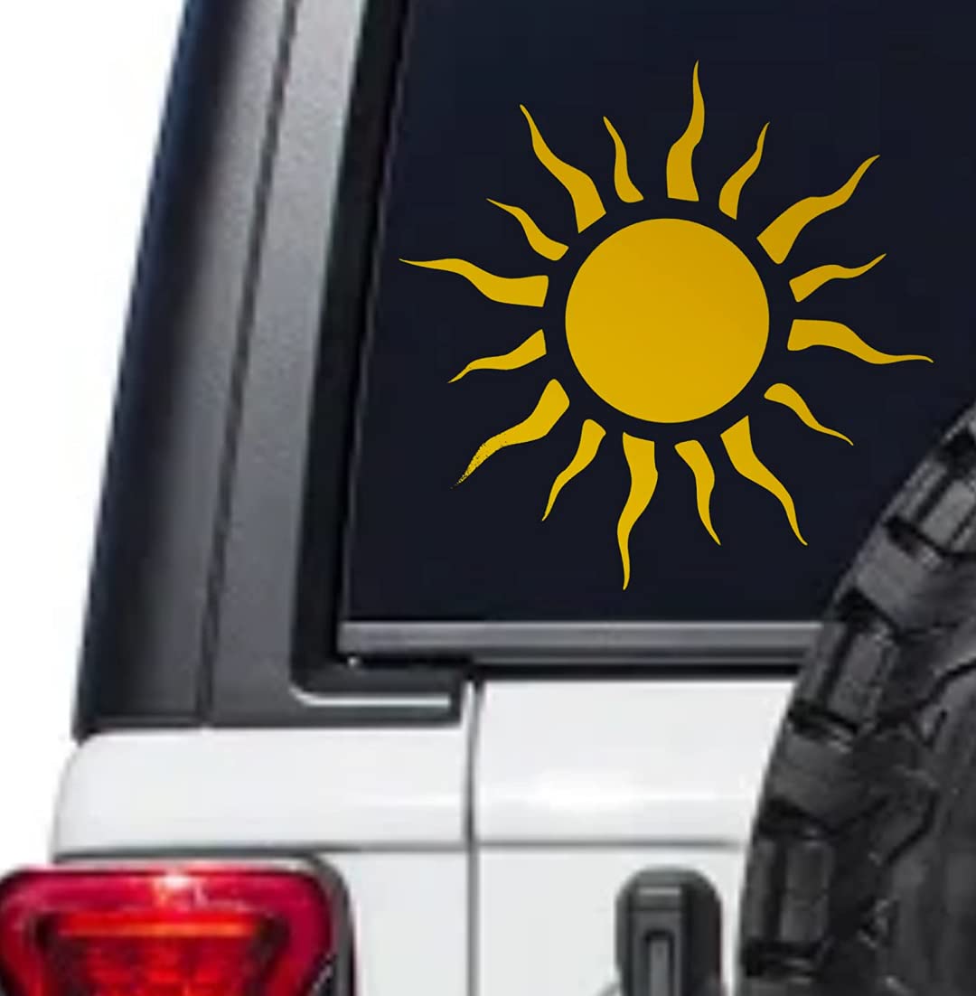 トライバルサン照りかえすイエロービニールデカールステッカー 5.5in x 5.5in 車 貨物自動車 SUV バン 万覚え帳マイコン 壁 瑠璃金属元素 + ゴールデンスマイリーデカール 2枚風呂敷き包み その他-日用品雑貨・文房具・手芸