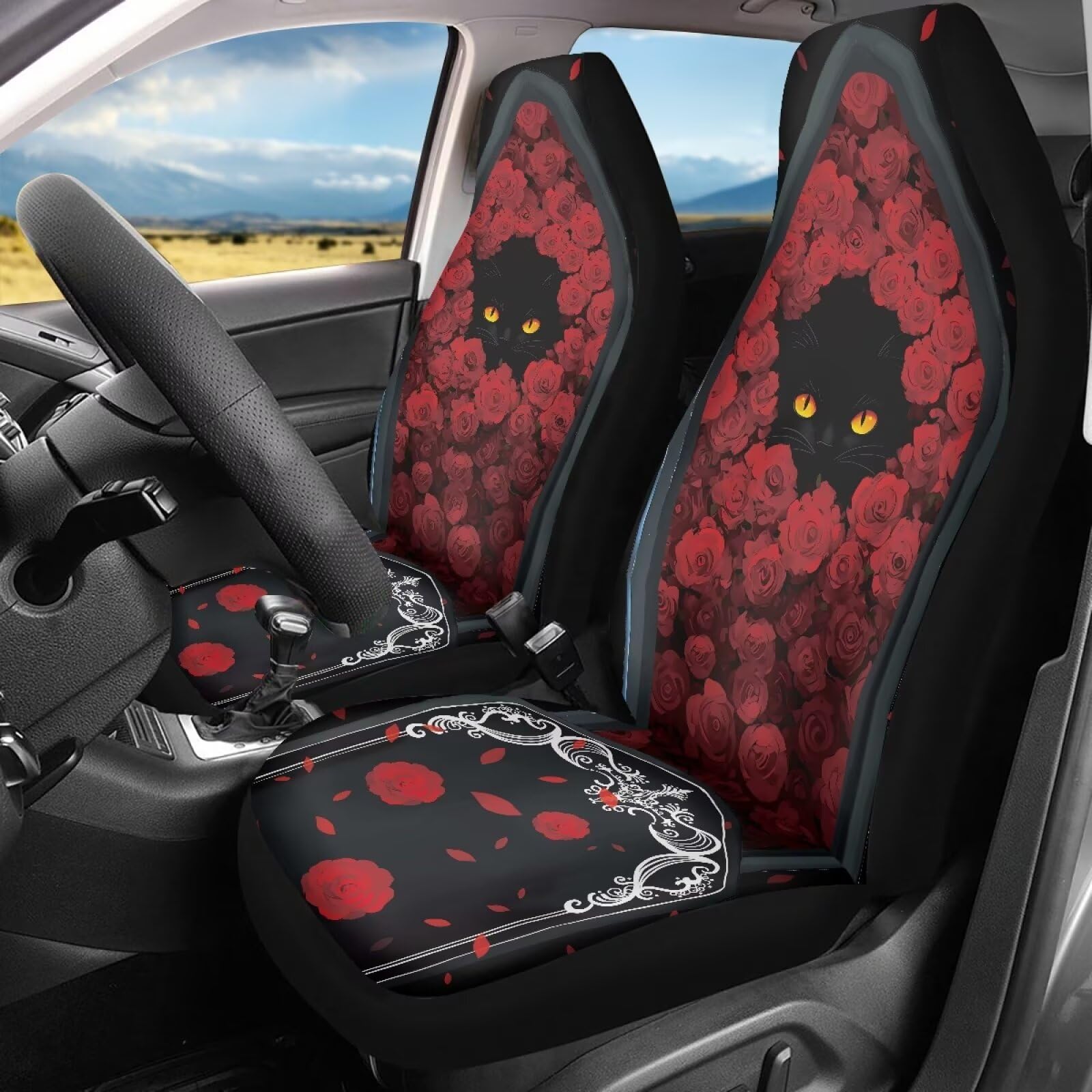 カーシートカバー ローズキャットシートカバー 女性用 カーソフトプロテクター カーシートクッション 車 SUV トラック セダン バン用 ユニバーサルカーアクセサリー