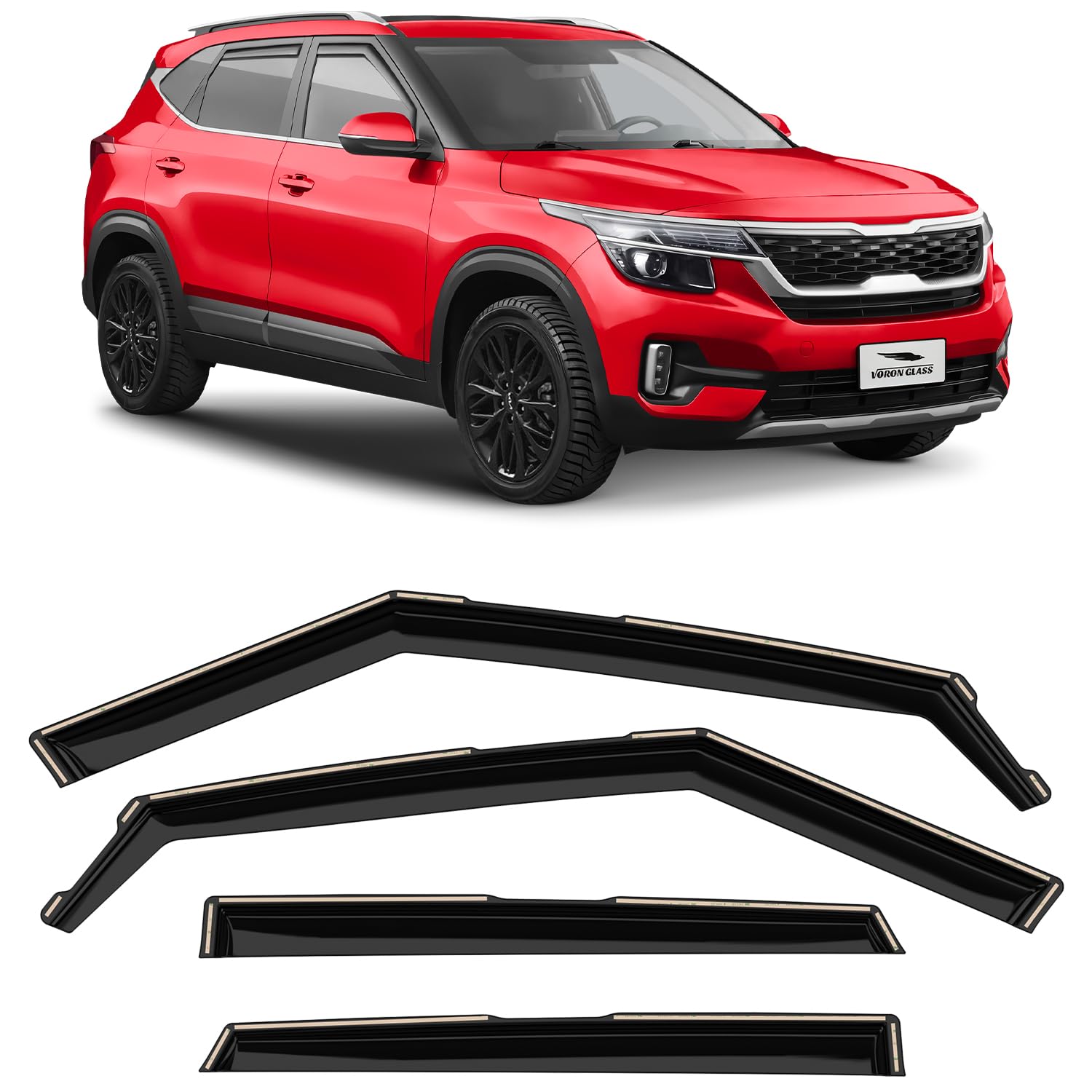 硝子 はたご屋通信路 超耐久性レインガード Kia Seltos 2021-2023用 ウィンドウディフレクター ベントウィンドウバイザー 4天下太平 - 200313
