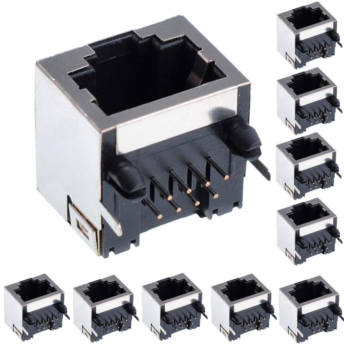 遮蔽物RJ45刃針 8P8C 90度角度ネットワークモジュラーコネクター PCB用 10個 日用品雑貨・文房具・手芸-その他