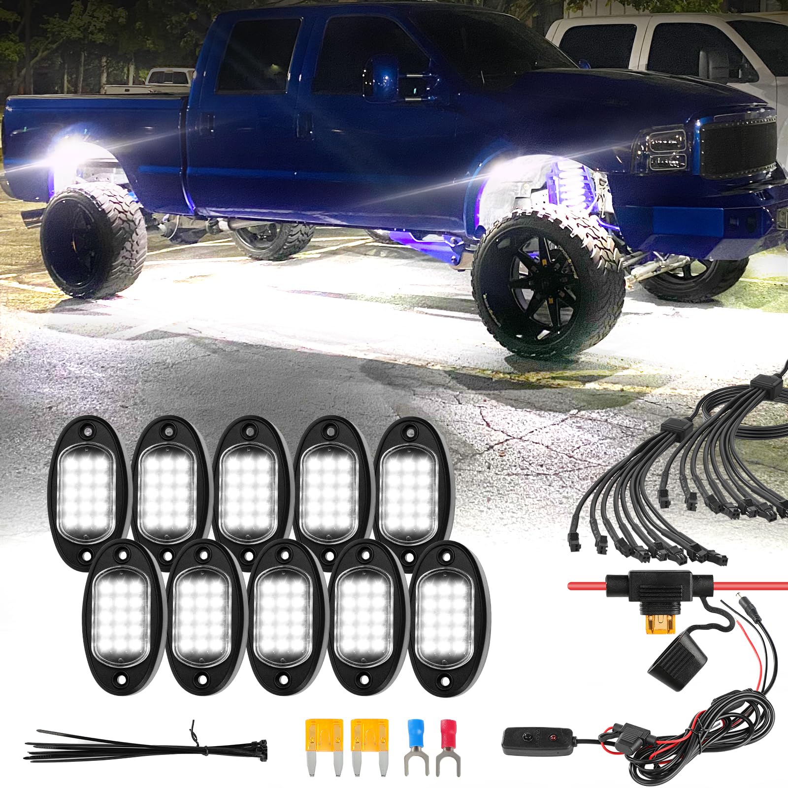 16Pods ピュアホワイト LED 鍵を掛ける点火装置一揃いの道具 取り替えっこ架線馬具取りひろげる鉄条付き添い人 6000K ネオンアンダーグローライト 12V どろ除け点火装置 雨合羽 貨物自動車 ジープ ゴルフ手押し車 オフロード ATV UTV SUV SXS