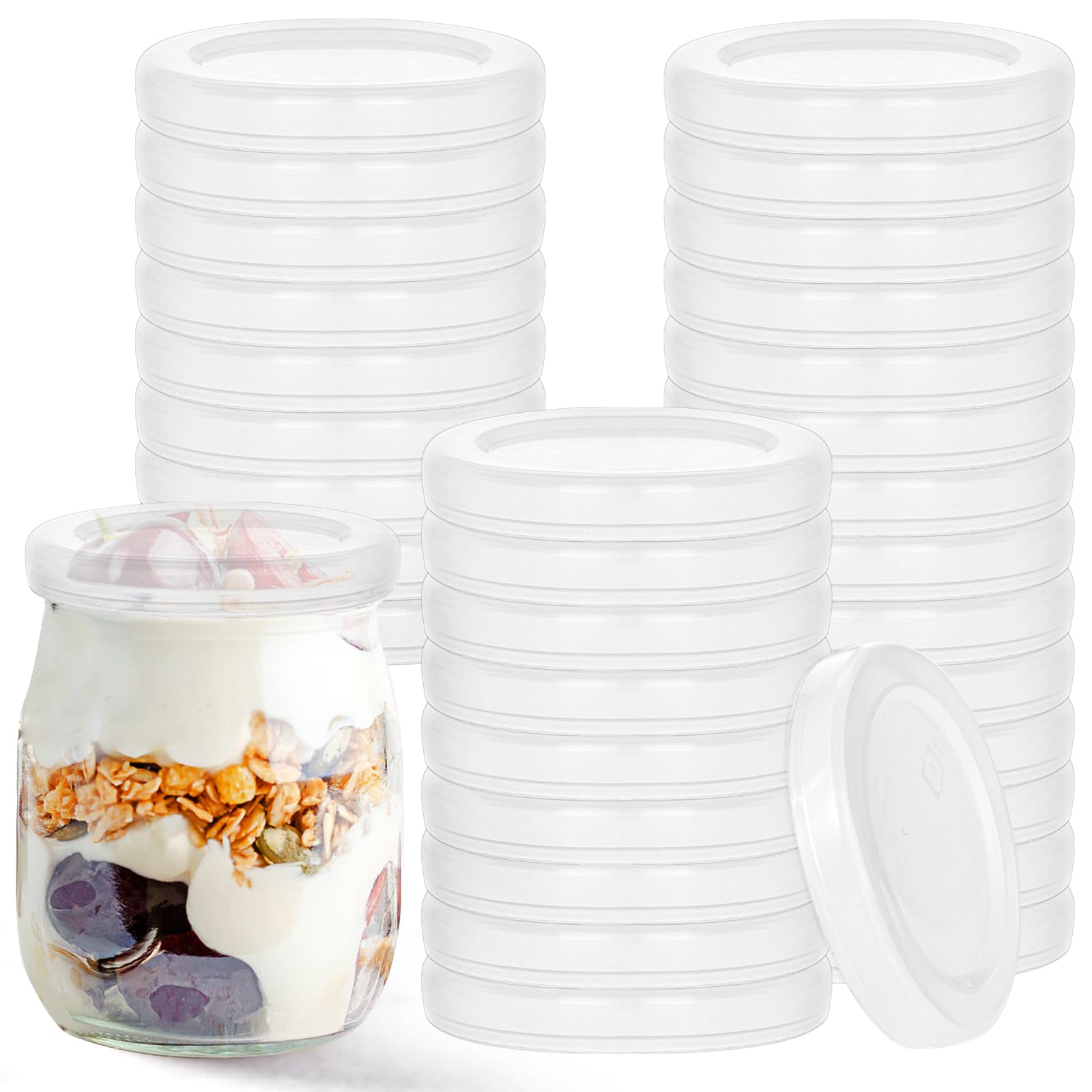 Oui ヨーグルト容器蓋 100個セット クリアプラスチックヨーグルトジャー蓋 2.63インチ 食品保存ジャー交換用蓋 Ouiヨーグルトジャー マグ ジャーに最適 (キャニスターは含まれていません)
