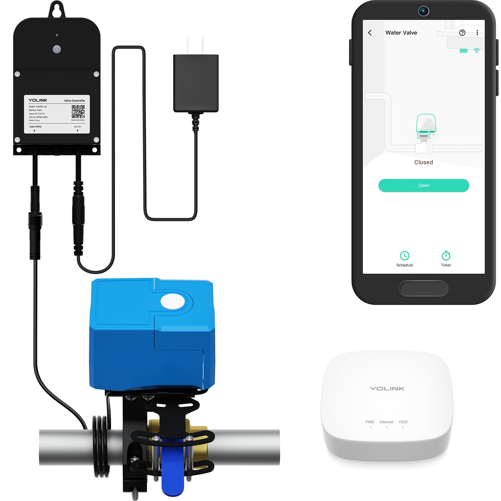 スマートウォーターバルブコントローラー ブルドッグウォーターバルブマニピュレーター付き 配管工不要簡単DIY設置 リモコン Alexa/Googleアシスタント対応 IFTTT - YoLinkハブ付属｜明金万代