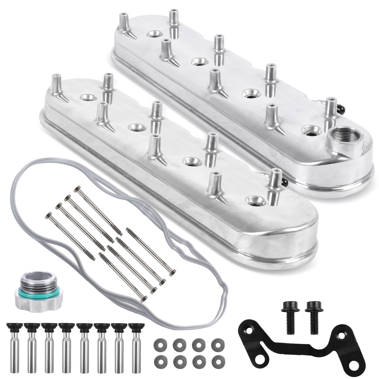 LS鋳造アルミニウムトールバルブカバー コイルマウント付き LS1/ LS2/ LS3/ LS6/ LS7 または72mmのボルト間隔の類似の土壌用 - シルバー