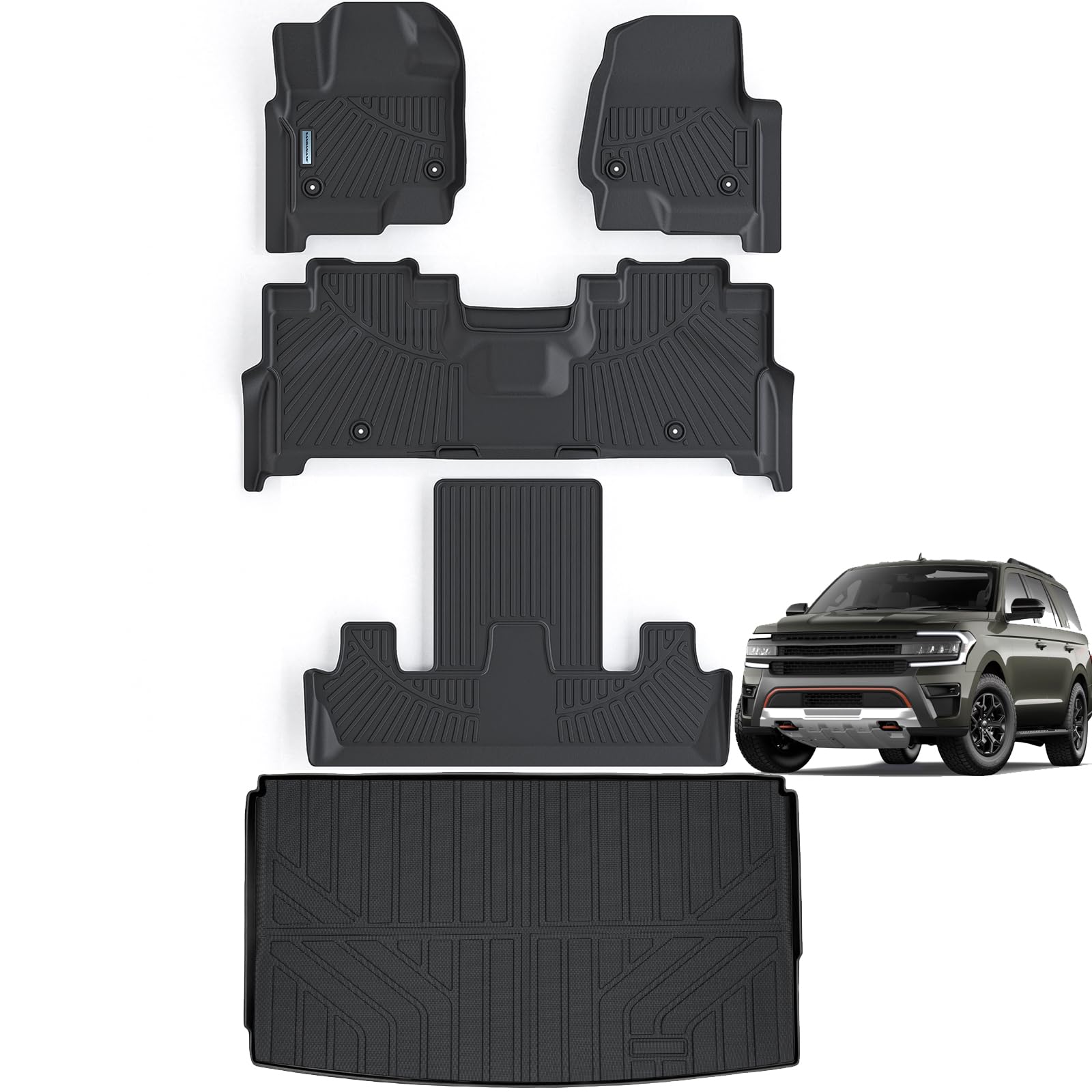 立ち会い場つや消し \u0026amp; ブートつや消し Ford Expedition MAX 2018-2023 2024用(7居敷きのみ相応う)(2列井戸釣瓶居敷き)、TPE 全天候防御すること 3列 カーフロアライナー カーゴライナー付き添い人 付属品