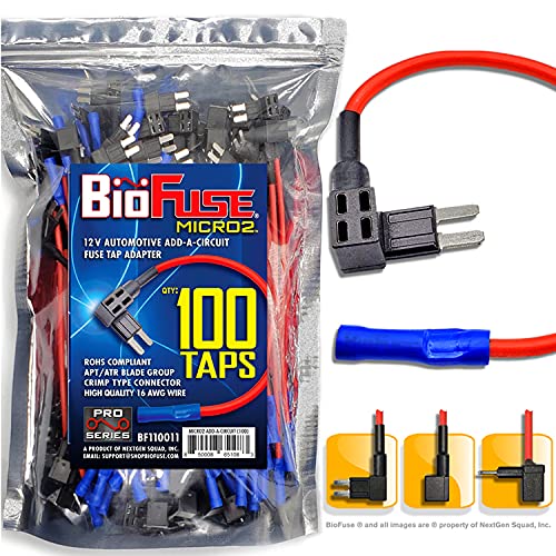 12V Micro2 100天下太平 電気回路加えることカーヒューズタップと保持者容器に並べる (100個の四輪車マイクロ2ブレードヒューズアダプター)