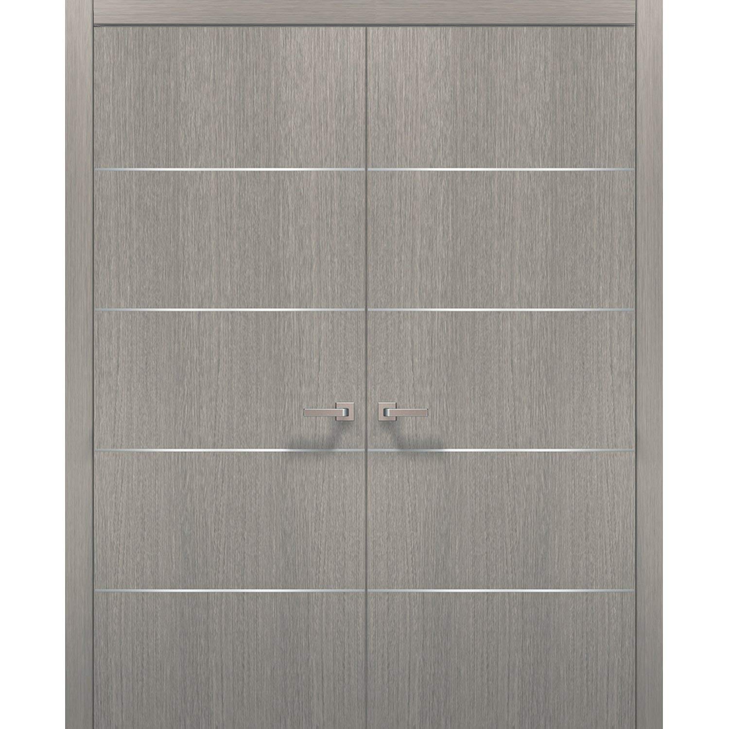 フレンチダブルインテリアドア 60 x 96 金具付き添い人 | Planum 0020 薄墨色オーク材 | パネルフレームトリム | バスルームベッドルームインテリア 手ごわいな部屋の入り口
