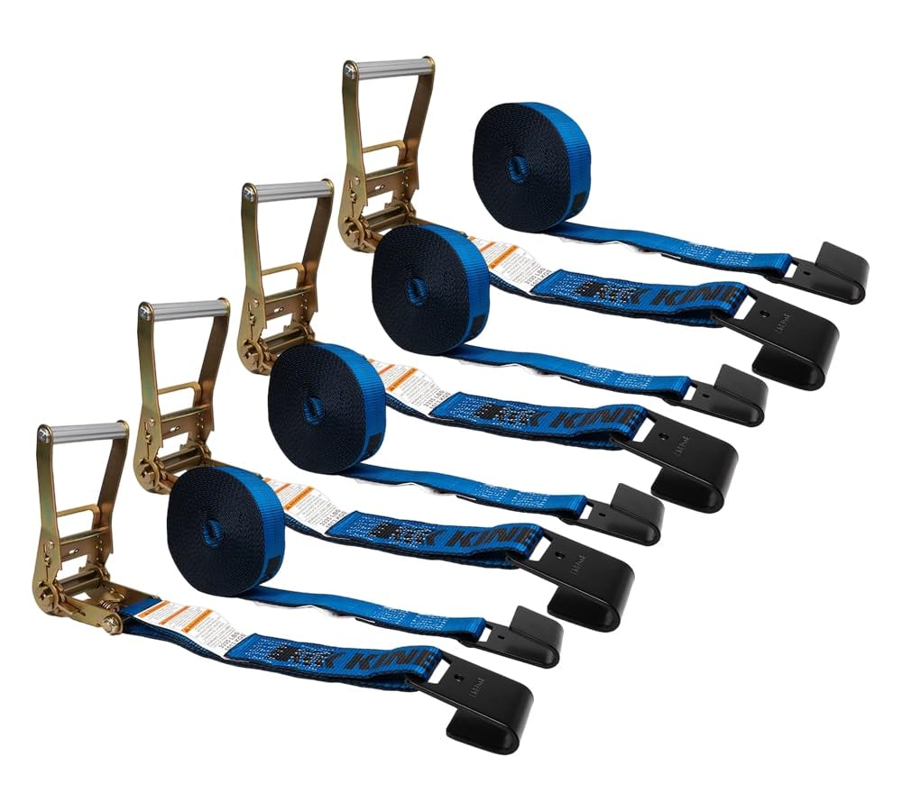 パック 2インチ x 30フィート Kinedyne 高耐久タイダウンラチェットストラップ フラットフック付き 破断強度10,000ポンド – ブルータイダウンラチェットストラップ フラットベッドトレーラー/ピックアップトラック用|明金万代
