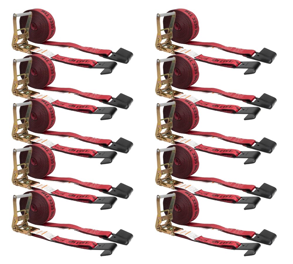 2in x 30フート Kinedyne 高耐久タイダウンラチェットストラップ 平ったい引っかかり付き添い人 破断甚だしい10,000英国ポンド - レッドタイダウンラチェットストラップ フラットベッドトレーラー つまみ上げる貨物自動車用