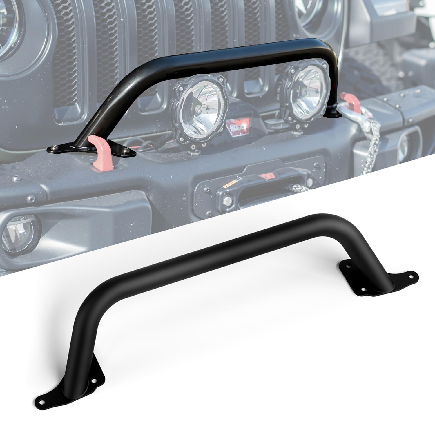 ブラックフロントブラシガード 高さ5.8インチ 高さからクリアウインチ 2018年以降 Jeep Wrangler JL 2019+ Gladiator JTに対応 - スチールルビコンバンパー用スチールバーグリルガード 82215351交換用|明金万代