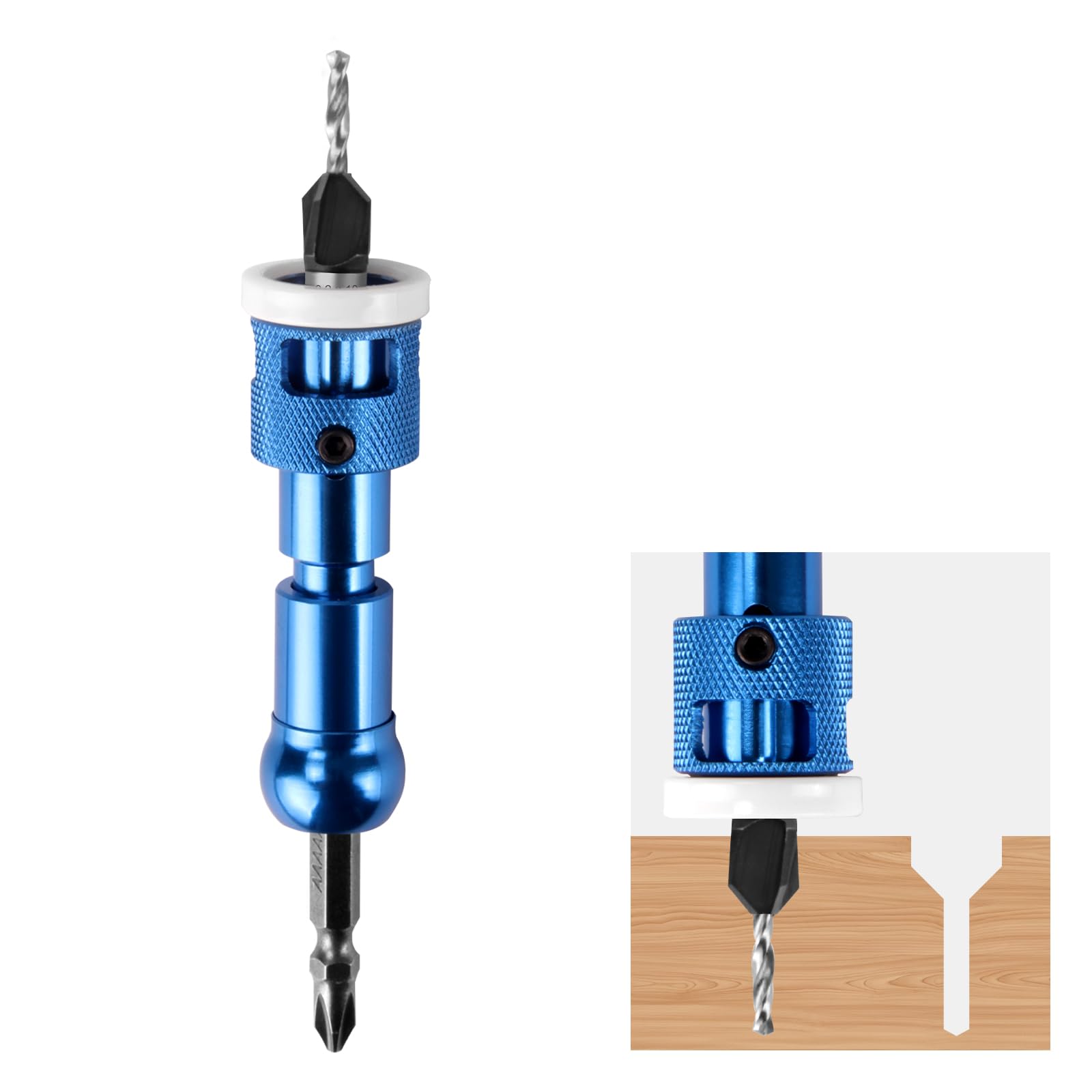 皿穴ドリルビット、1/8インチ x 3/8インチ (3.2 x 10mm) 超硬チップカウンターシンクドリルビット 木材 調節可能な深さの停止と1/4インチのクイックリリース六角軸 木工用 パイロットネジ穴