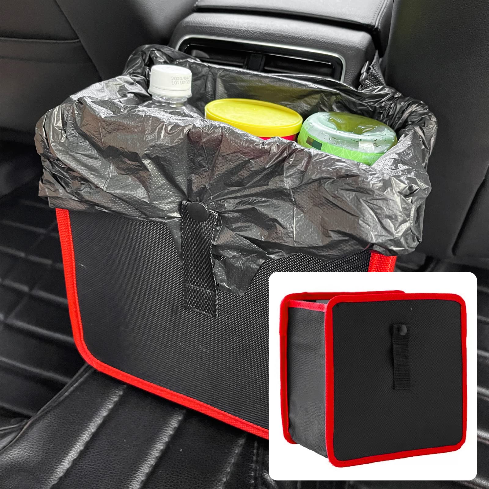 吊り下げ式ゴミ箱 折りたたみ式 ポータブル 車用ゴミ袋オーガナイザー 8.7インチ x 8.7インチ x 5.7インチ ユニバーサル 防水 オックスフォード布 ゴミ箱 (レッド)