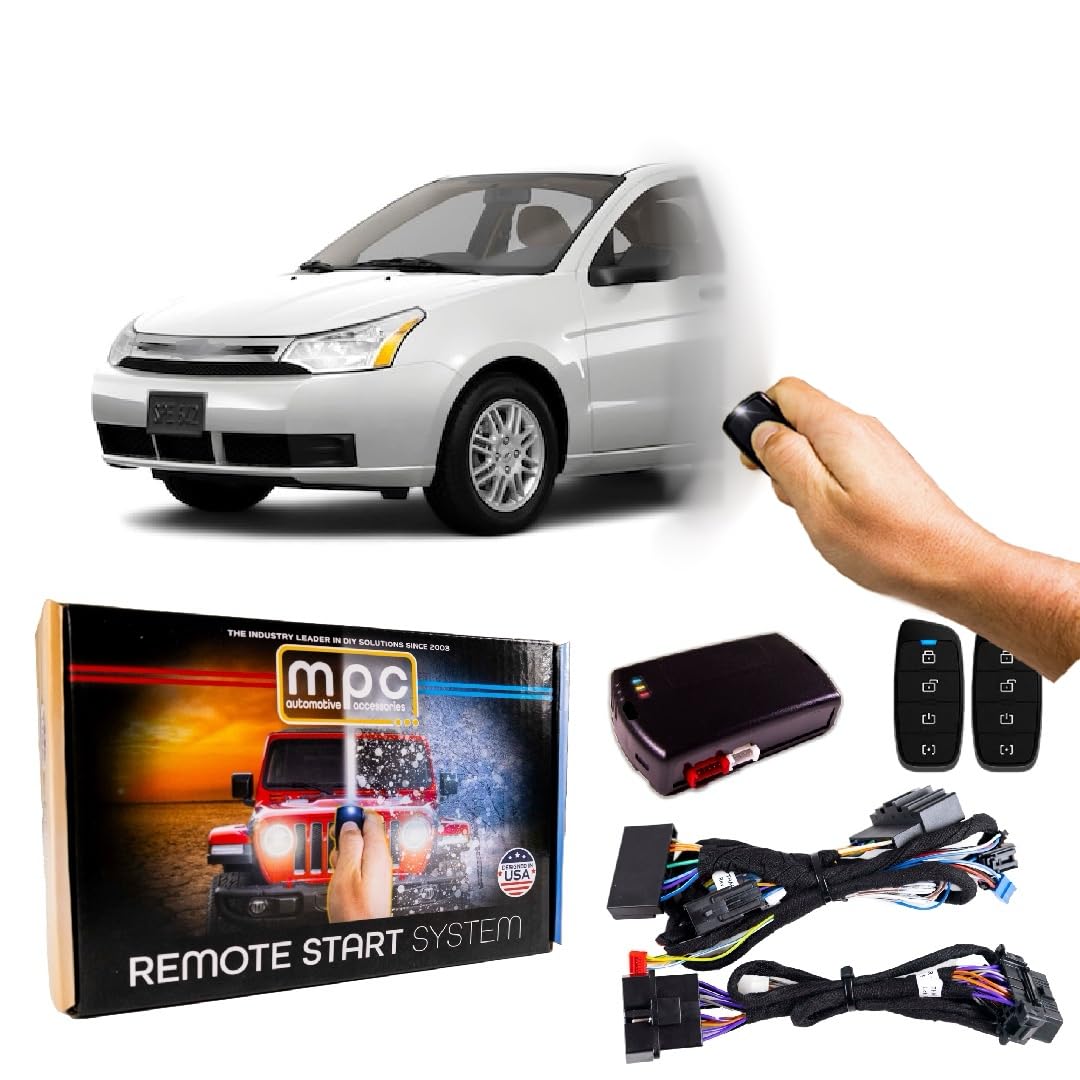 完全4ボタンリモートスタートキット 2010-2011 Ford Focus用 - Tハーネス - (2) 4ボタン拡張レンジリモコン - 最大3フィート - ファームウェアプリロード - USA Tech Support