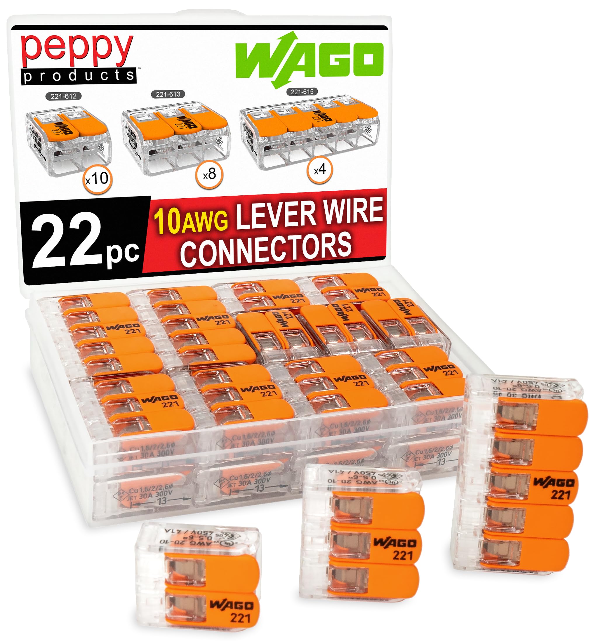 221-61x 生き胆中毒者 60個 10AWGレバーワイヤーコネクター詰め合わせ一揃いの道具 | 固形体およびより線明かり伝導体用スプライシング | 221-612、221-613、221-615、入れもの付き添い人