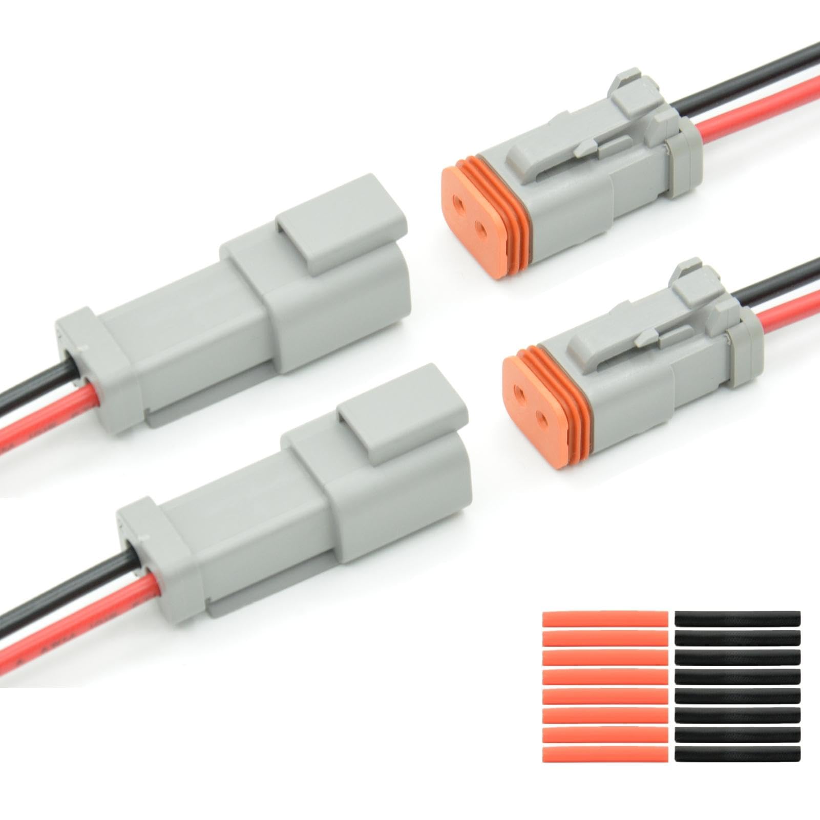 2セット 3ピン DT Deustch 防水自動車電気バットコネクター 16AWG -40℃-105℃ 600V ワイヤーと熱収縮チューブコネクタキット 車 トラック ボート用 (H 3ピン 配線 2組)|明金万代